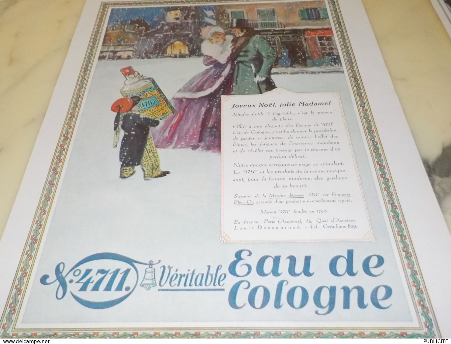 ANCIENNE PUBLICITE JOYEUX NOEL JOLIE MADAME EAU DE COLOGNE  4711  1929 - Other & Unclassified