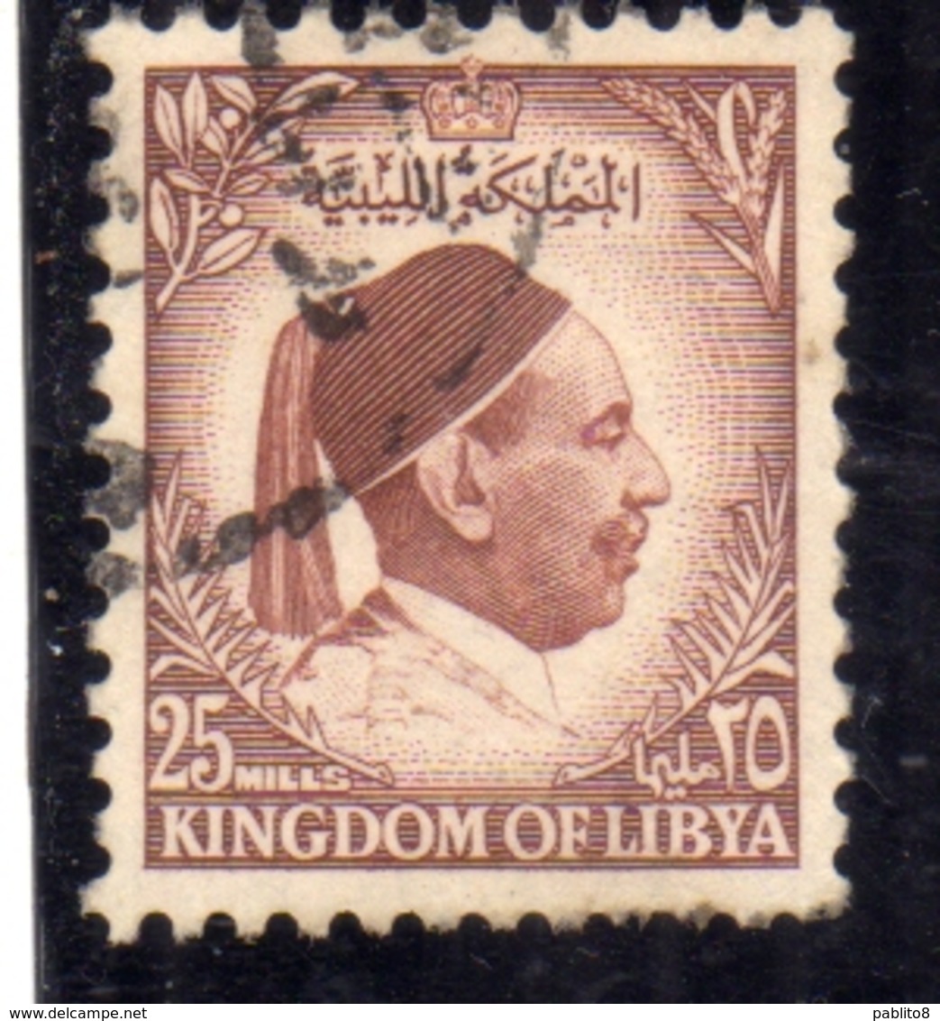 KINGDOM OF LIBYA REGNO UNITO DI LIBIA 1952  UNITED RE IDRISS KING IDRISS MILLS 25m USATO USED OBLITERE' - Libië