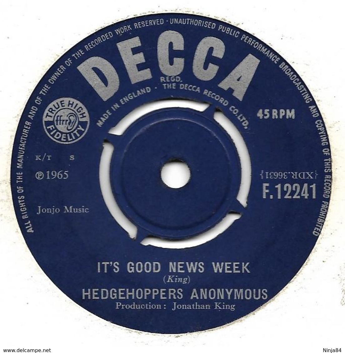 SP 45 RPM (7")   Hedgehoppers Anonymous ‎  "  It's Good News Week  " Angleterre - Rock