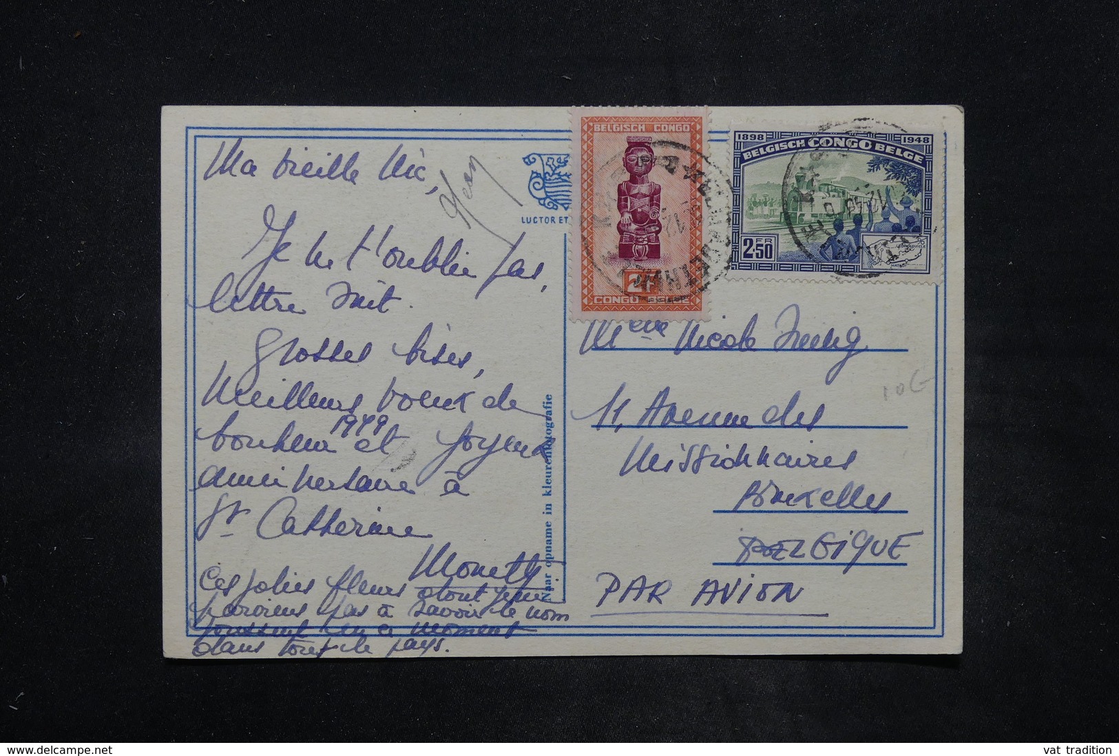 CONGO BELGE - Affranchissement Plaisant Sur Carte Postale En 1949 Pour La Belgique Par Avion - L 26658 - Lettres & Documents