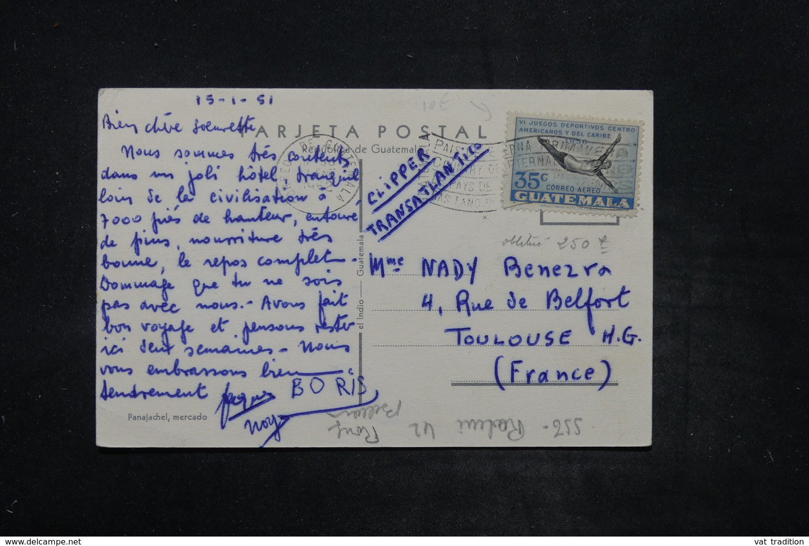 GUATEMALA - Affranchissement Plaisant Sur Carte Postale En 1952 Pour La France Par Clipper - L 26659 - Guatemala