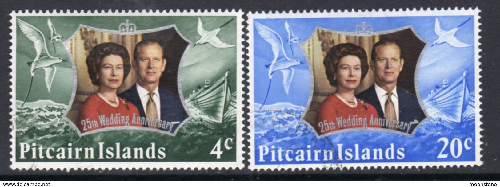 Pitcairn QEII 1972 Royal Silver Wedding Set Of 2, Normal Wmk., Used, SG 124/5 - Pitcairn Islands