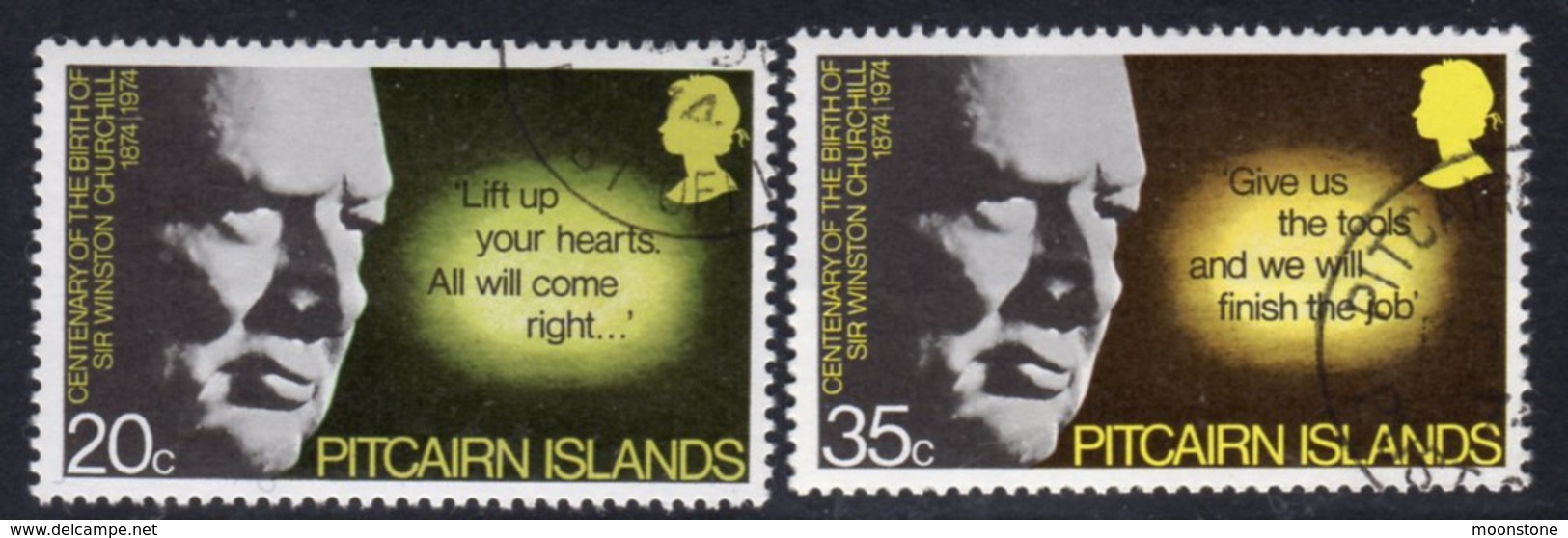 Pitcairn QEII 1974 Churchill Birth Centenary Set Of 2, Used, SG 155/6 - Pitcairn Islands
