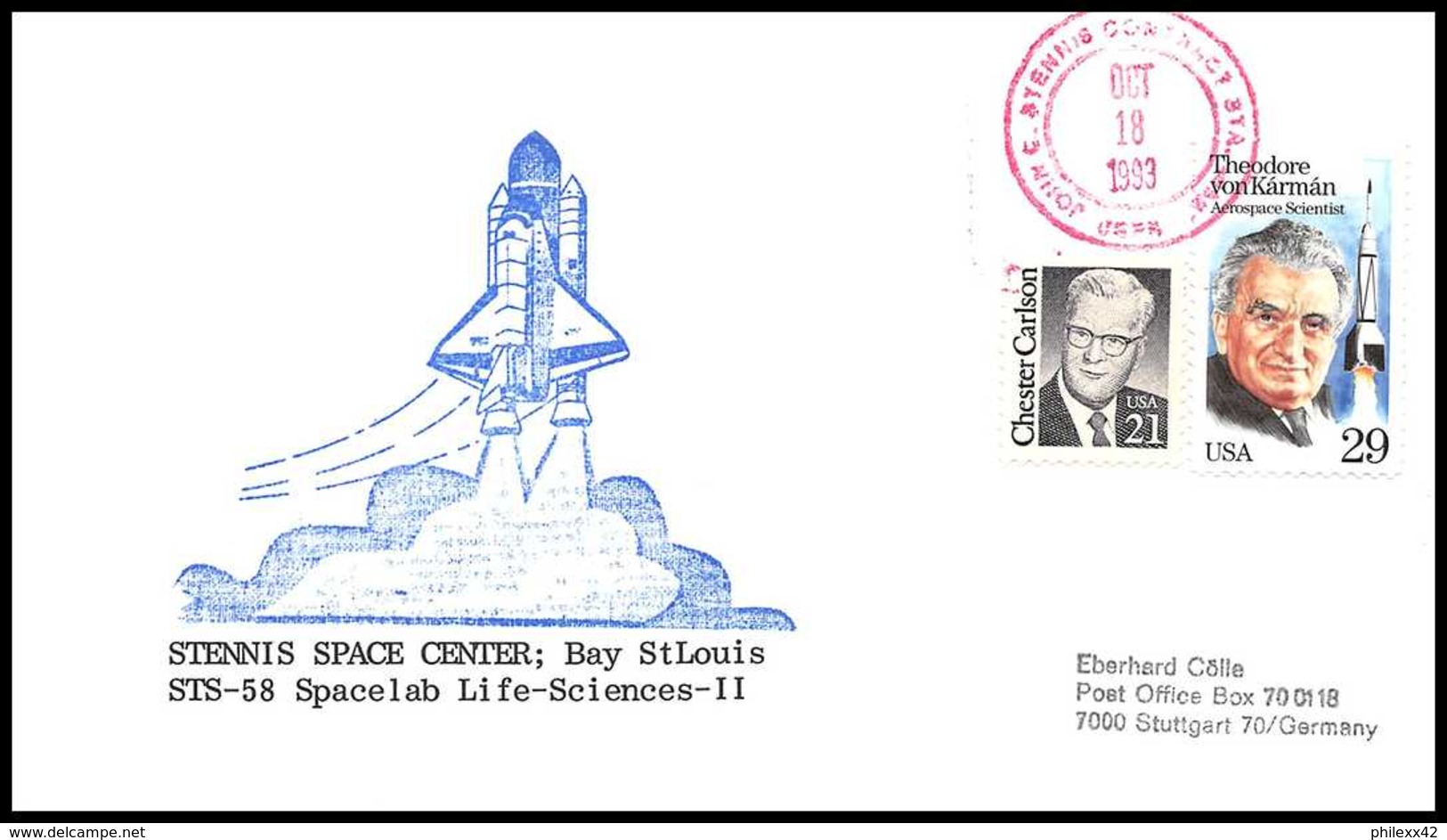 10738/ Espace (space Raumfahrt) Lettre (cover) 18/10/1993 Start STS-58 Shuttle (navette) Columbia Stennis USA - United States