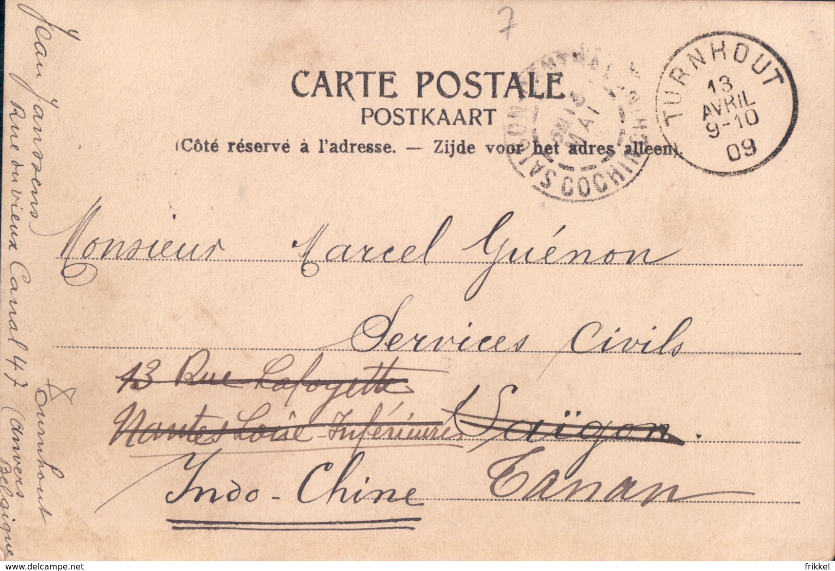 Turnhout Vue Prise Aux Smiskens 1909 (zegel Op Voorzijde , Verzonden Naar Indochine Saigon - Tanan) - Turnhout
