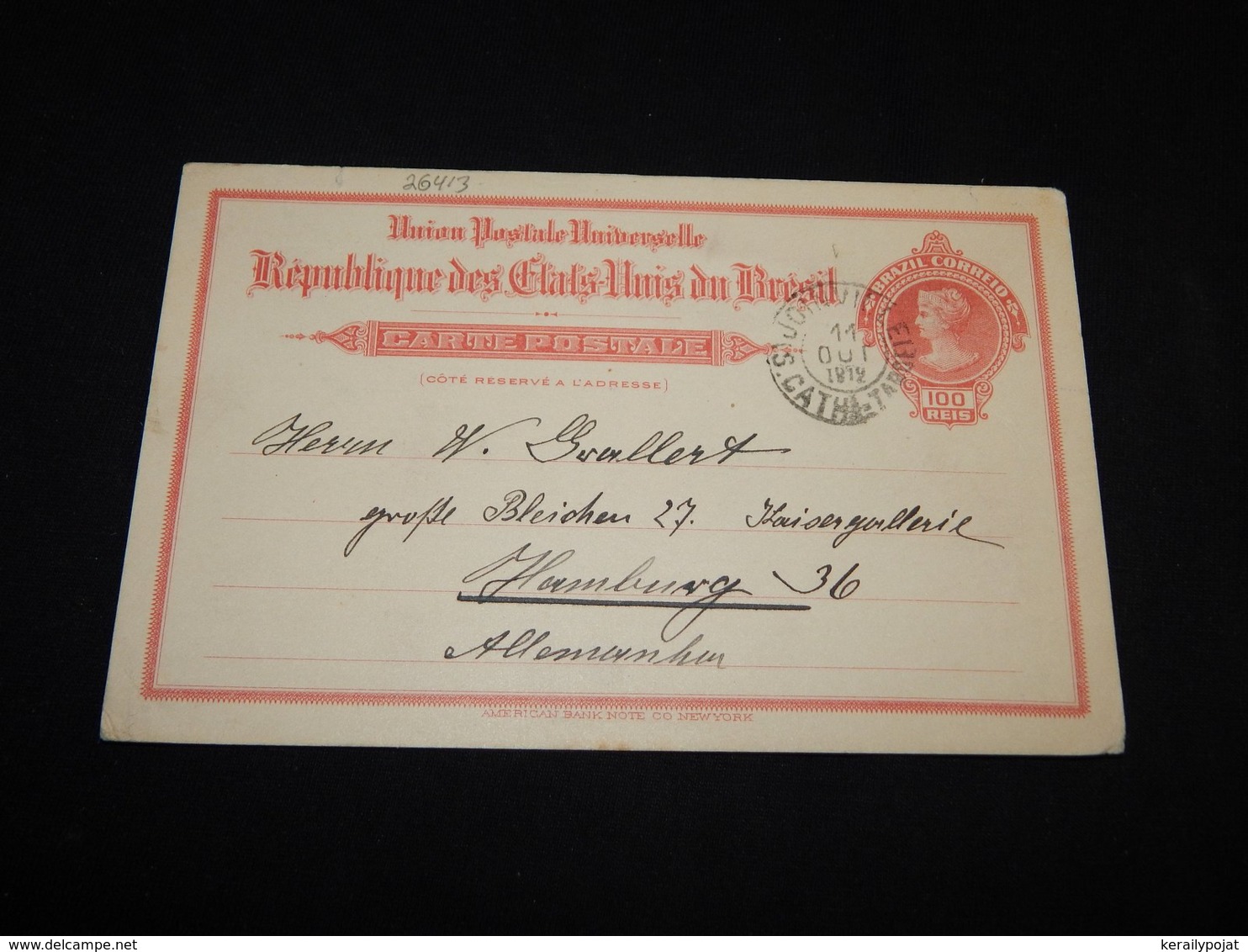 Brazil 1912 Joinville 100r Red Stationery Card To Germany__(L-26413) - Entiers Postaux