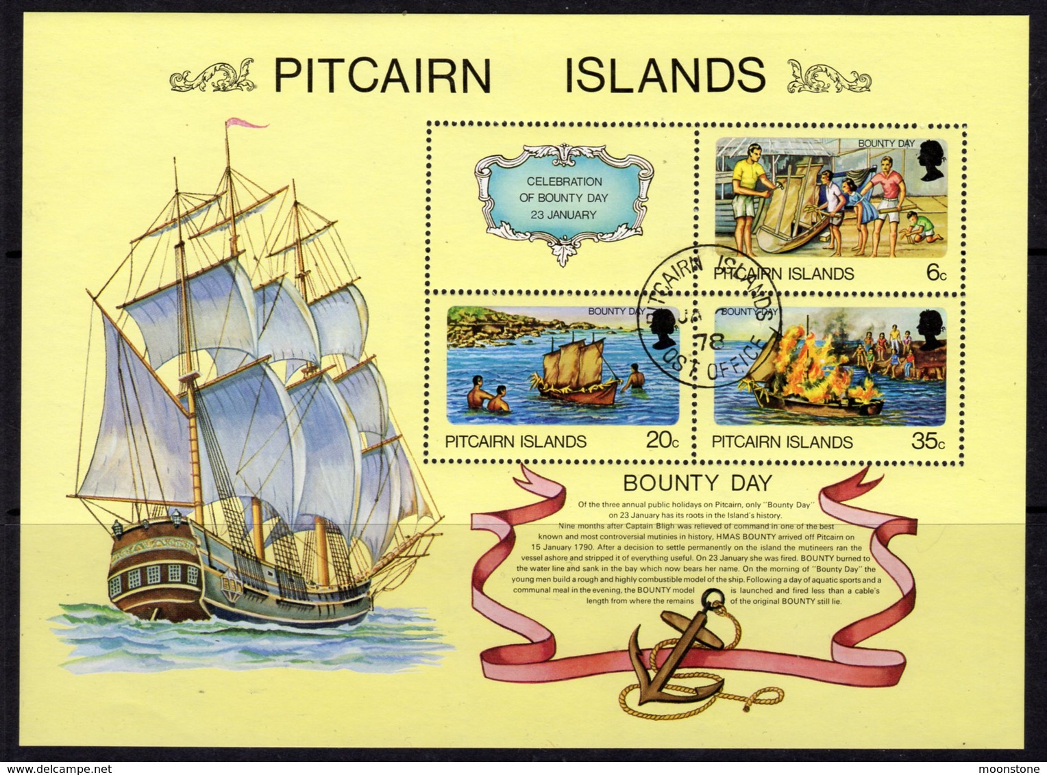 Pitcairn QEII 1978 'Bounty Day' MS, Used, SG 188 - Pitcairn Islands