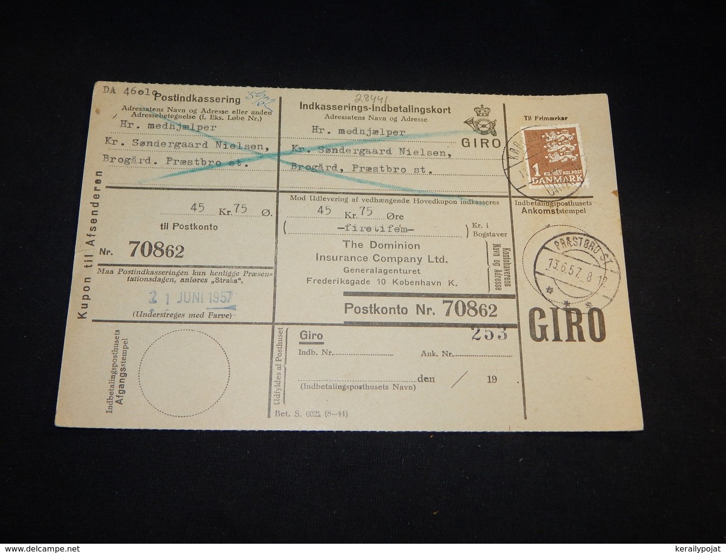 Denmark 1957 Praestbro Parcel Card__(L-28441) - Covers & Documents