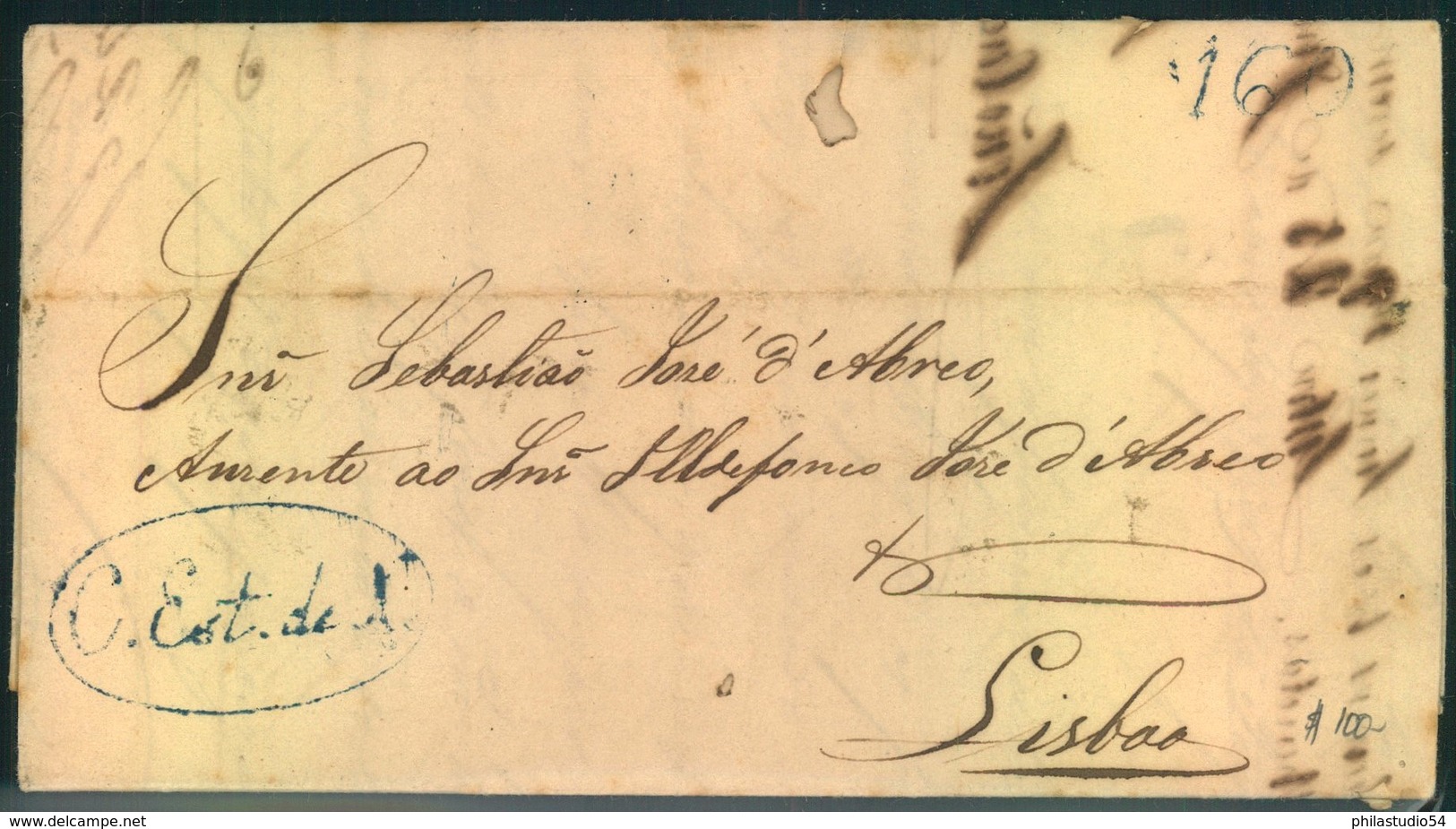 1838, Folded Letter From BAHIA Dated " 30 Augusto 1838" To Lssabon With Boxed Arrival "17 LISBOA 10" On Reverse - Voorfilatelie