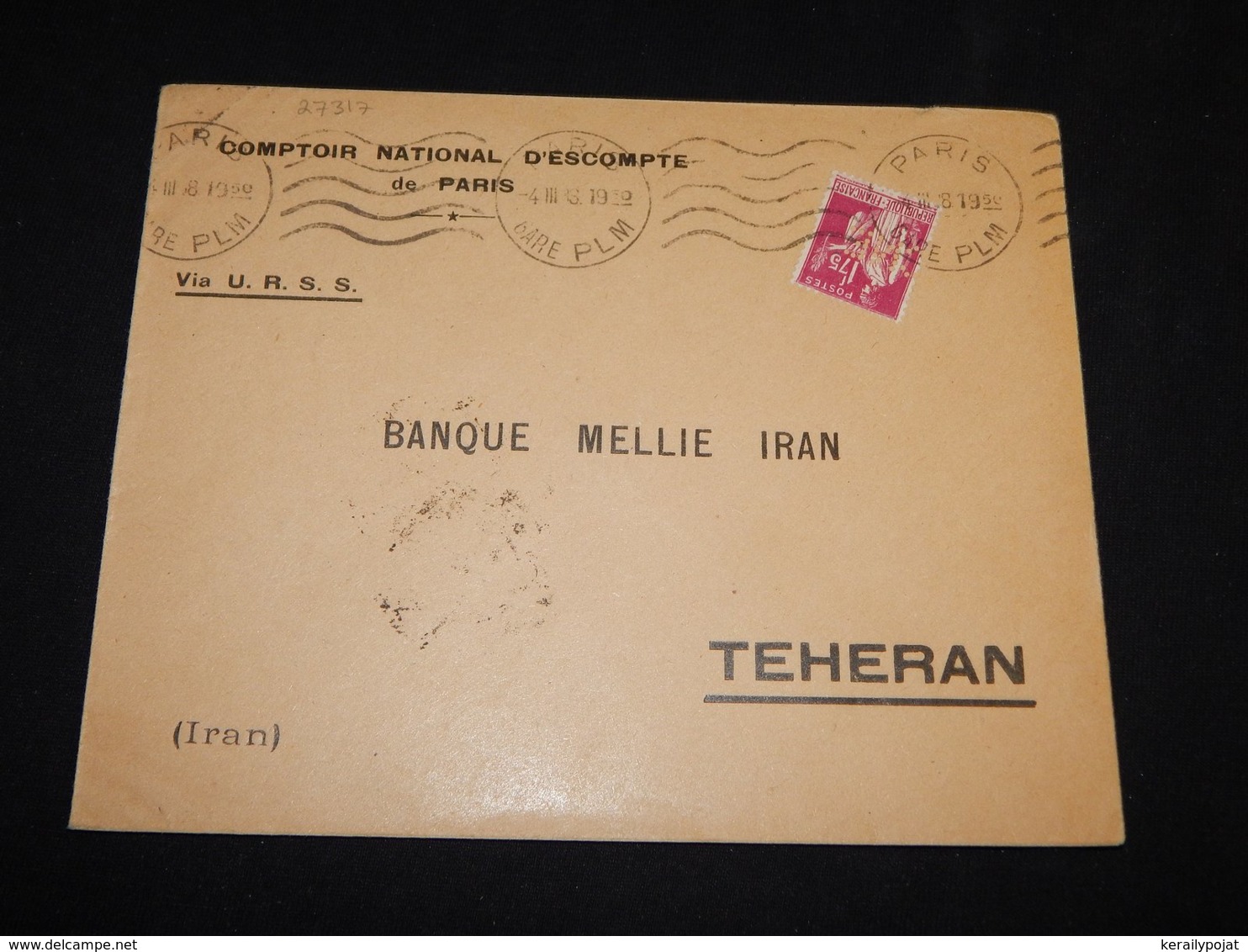 France 1928 Paris Perfin Stamp Cover To Iran__(L-27317) - Storia Postale