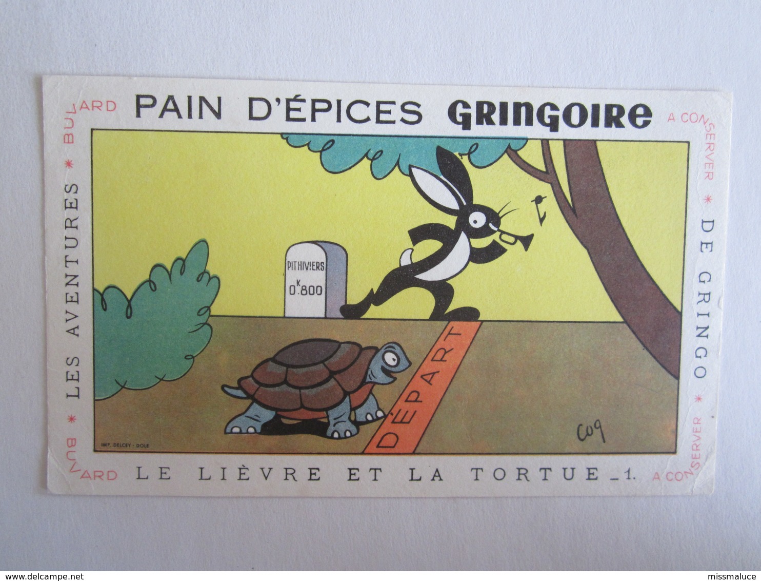 Publicité Buvard Buvards Pain D'épices Gringoire Le Lièvre Et La Tortue Les Aventures De Gringo N°1 - Alimentaire