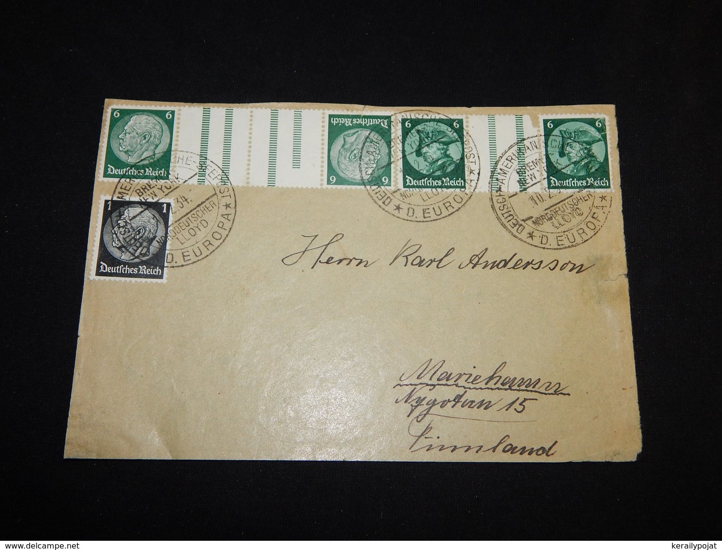 Germany 1934 Bremen-New York Ship Mail Cover Front__(L-27352) - Briefe U. Dokumente