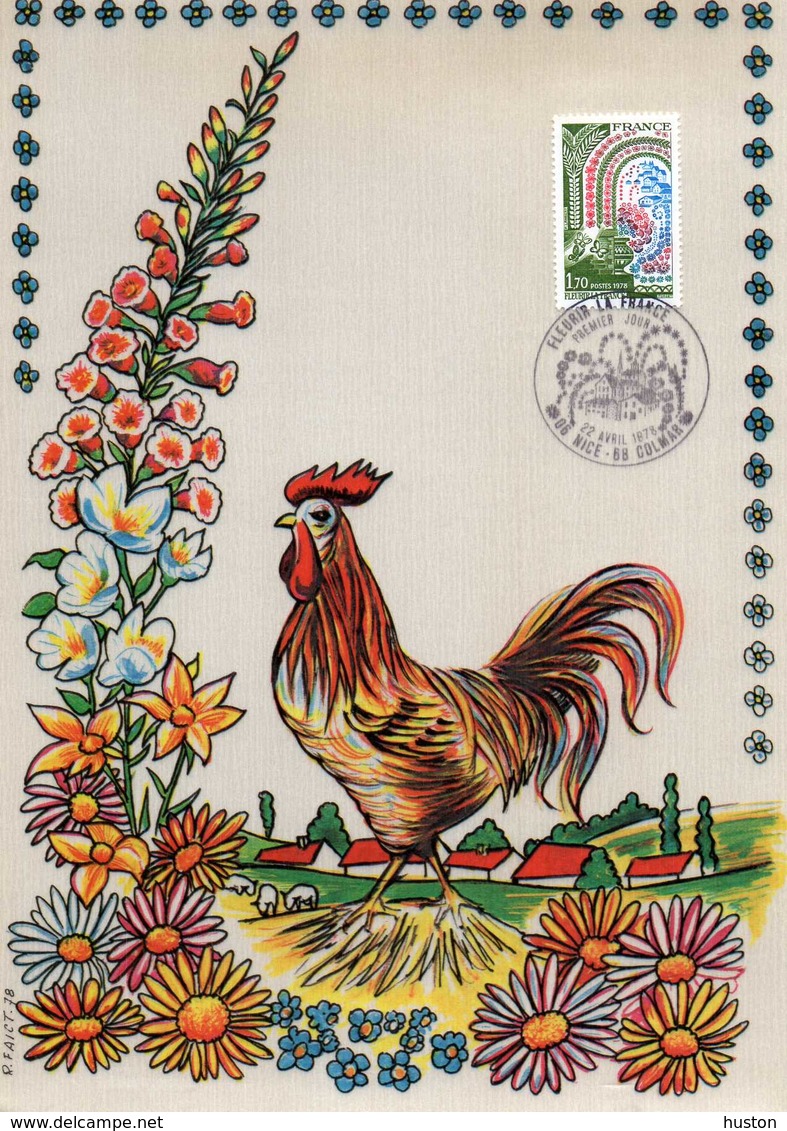 1978 - ENCART FLEURIR LA FRANCE - Coq Sur Soie - 1970-1979