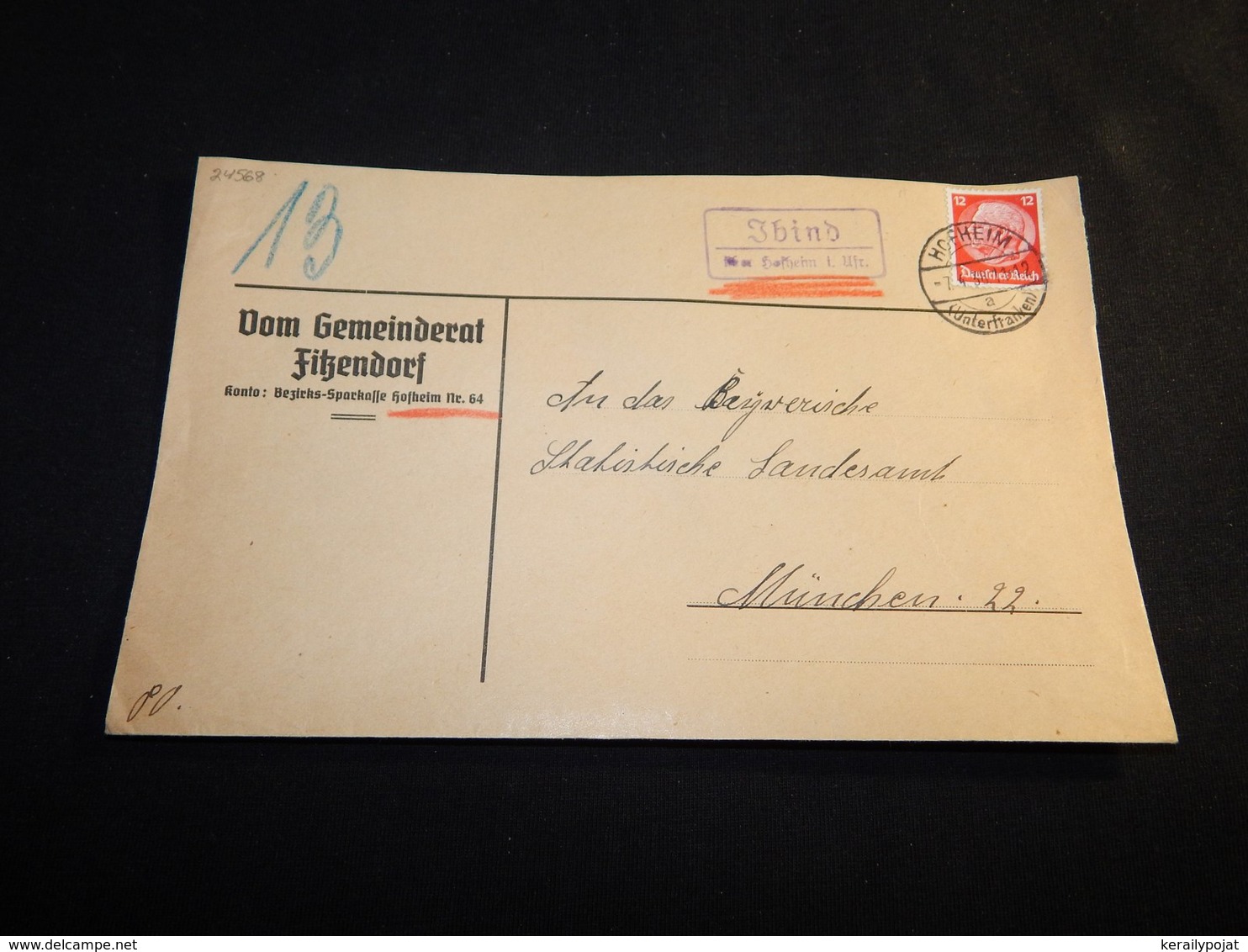 Germany 1936 Hofheim Gemeinderat Fitzendorf Cover__(L-24568) - Storia Postale