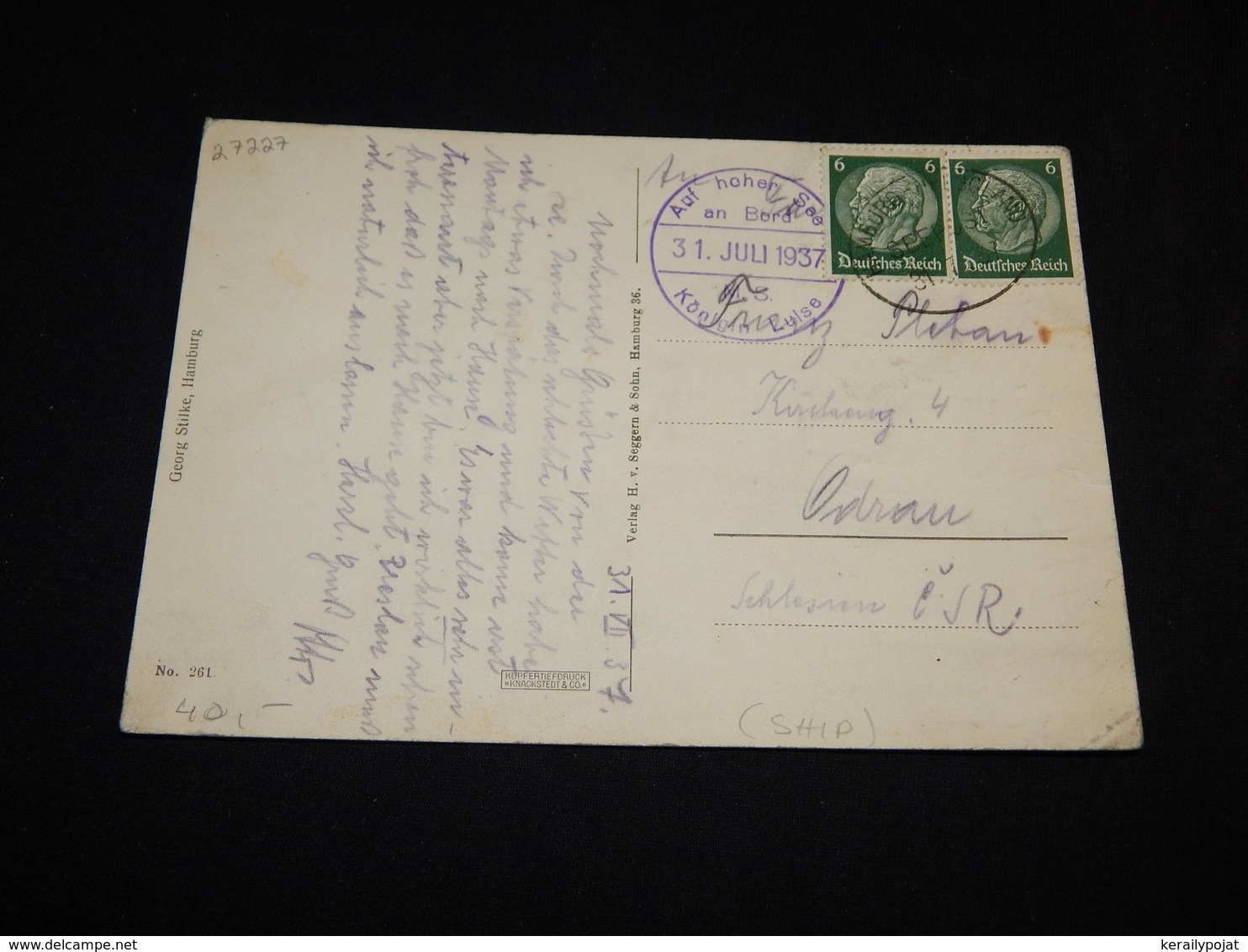 Germany 1937 Seepost Königin Luise Card__(L-27227) - Briefe U. Dokumente