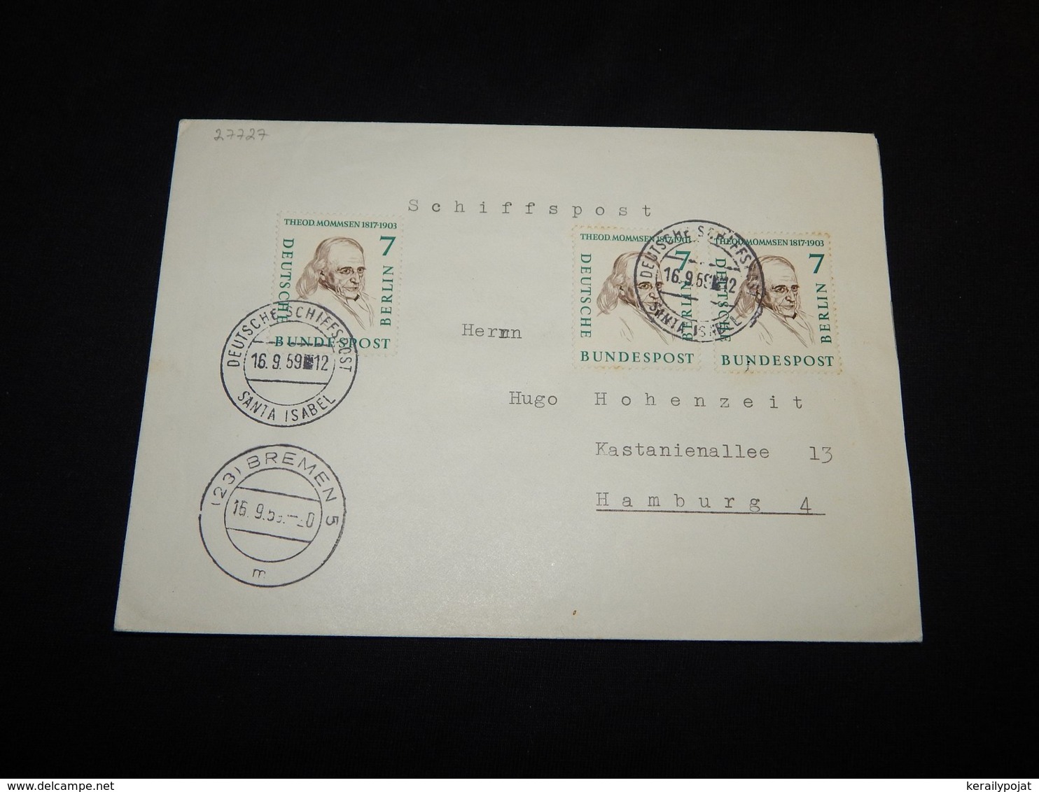 Germany Berlin 1959 Santa Isabel Schiffspost Cover__(L-27727) - Briefe U. Dokumente