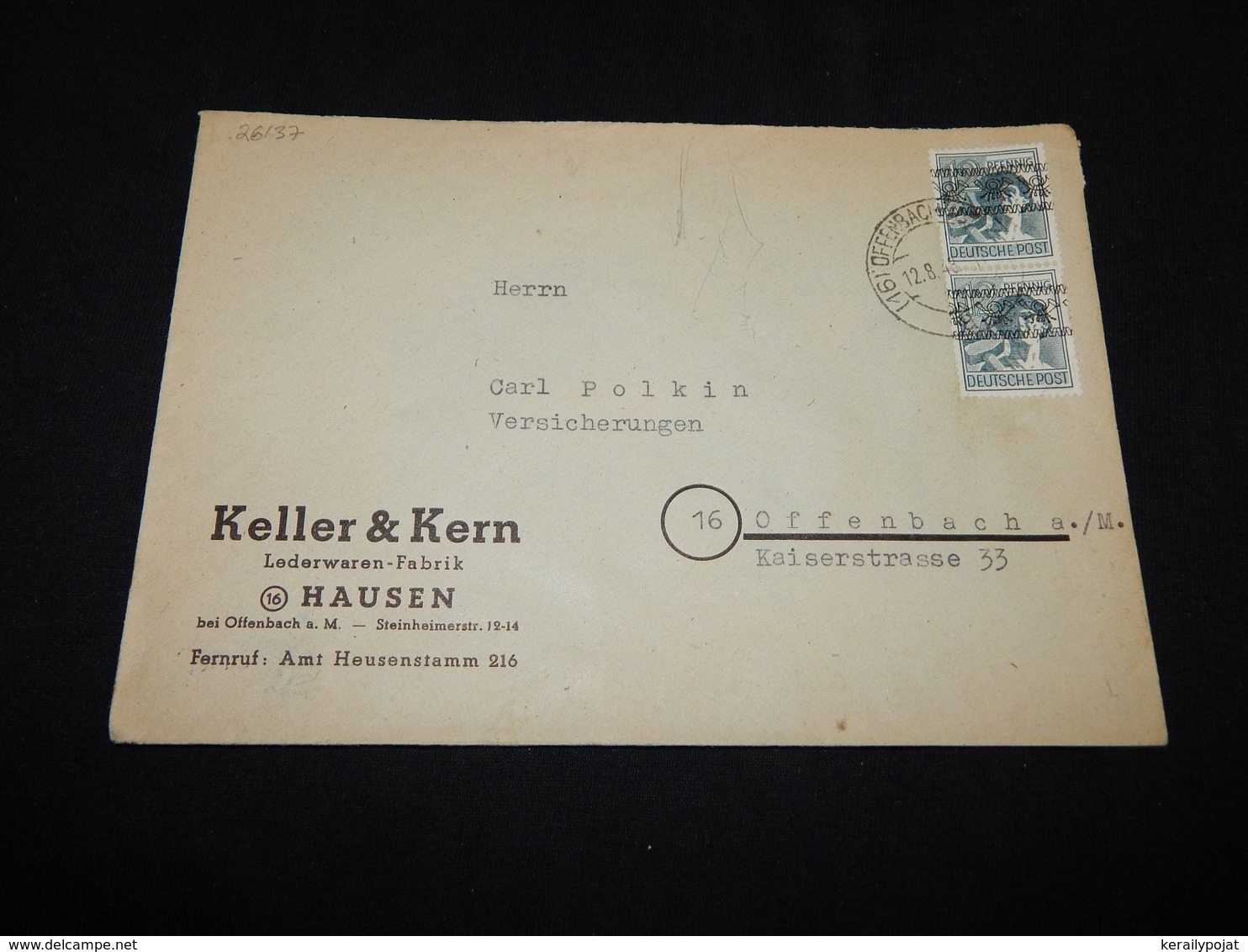 Germany Bizone 1948 Offenbach Keller & Kern Business Cover__(L-26137) - Sonstige & Ohne Zuordnung