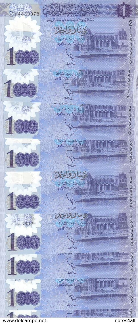 LIBYA 1 DINAR 2019 P-new LOT X10 UNC POLYMER NOTES */* - Libya