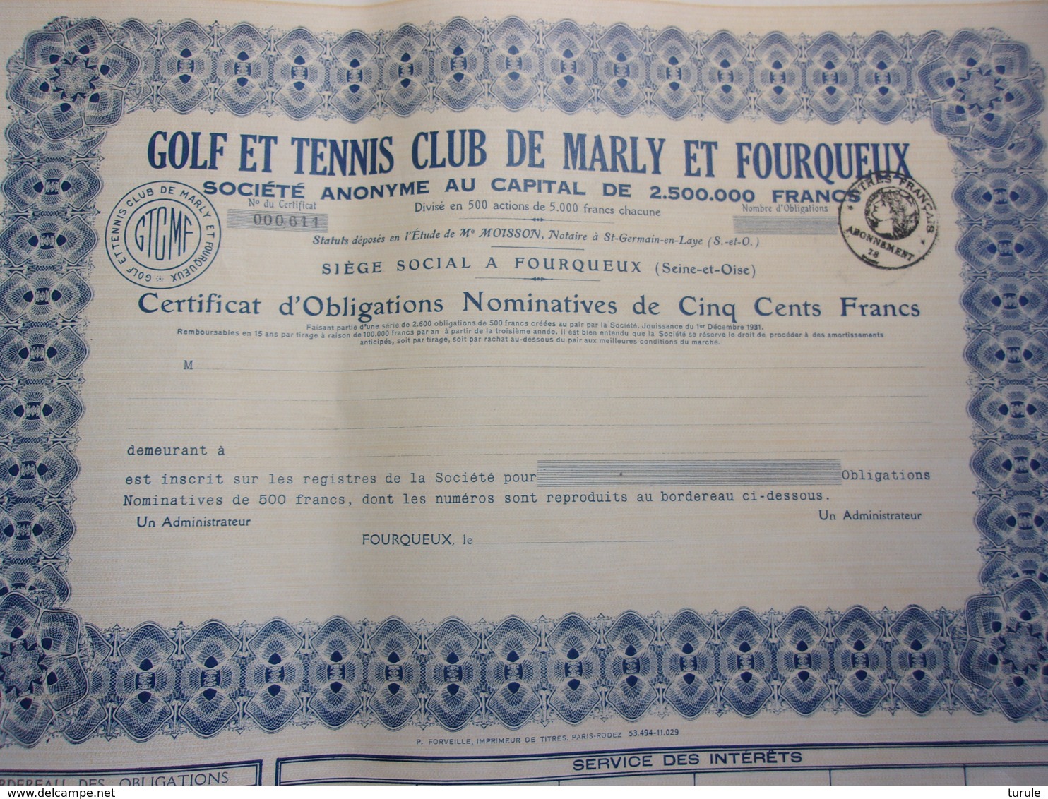 GOLF ET TENNIS CLUB DE MARLY ET FOURQUEUX - Andere & Zonder Classificatie