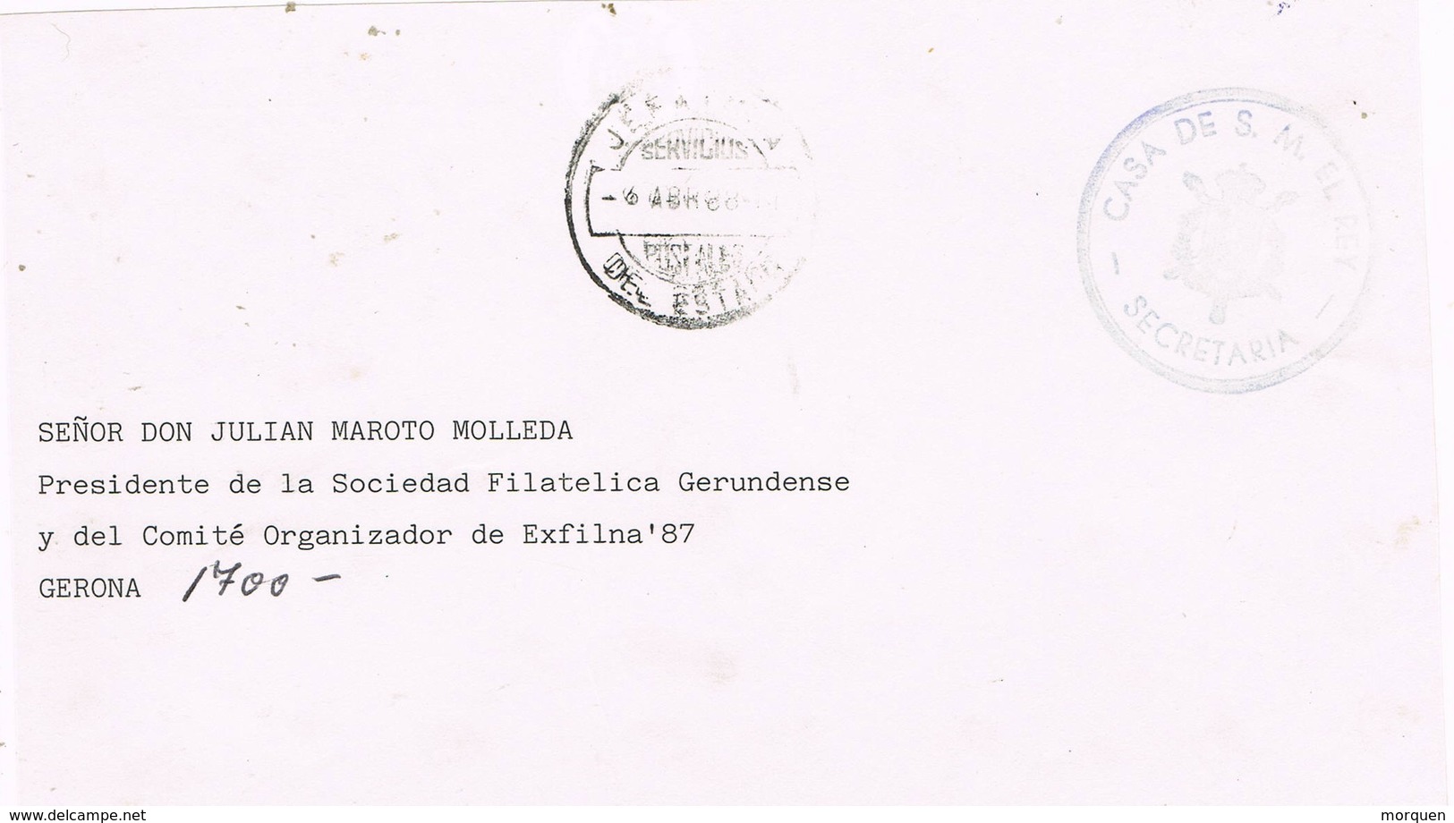 32166. Frontal MADRID 1988. Fechador JEFATURA Del ESTADO, Casa De S.M. El REY Franquicia - Cartas & Documentos