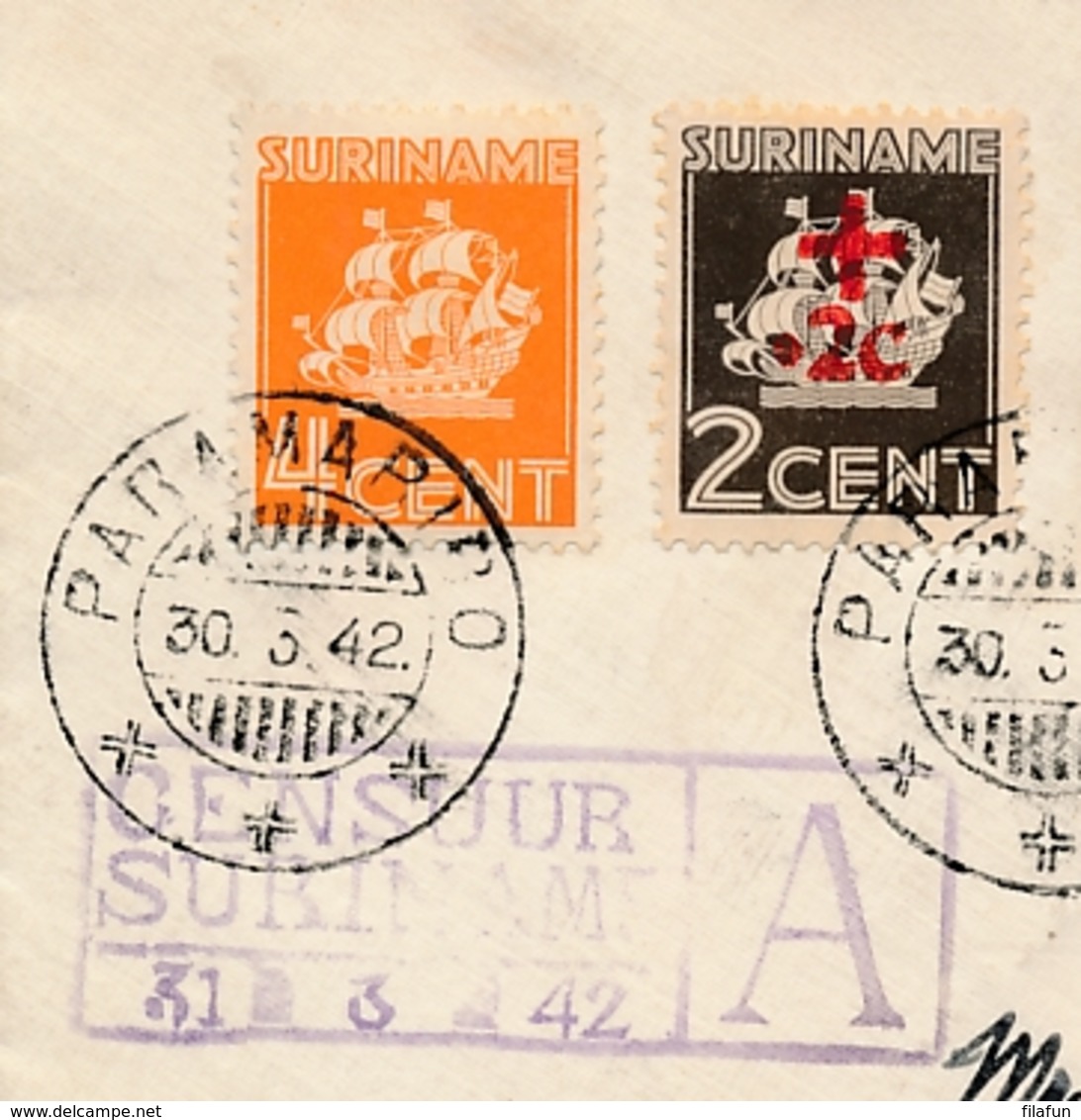 Suriname - 1942 - Rode Kruis / Red Cross Overprint Op Censored R-cover Van Paramaribo Naar Elizabeth / USA - Suriname ... - 1975