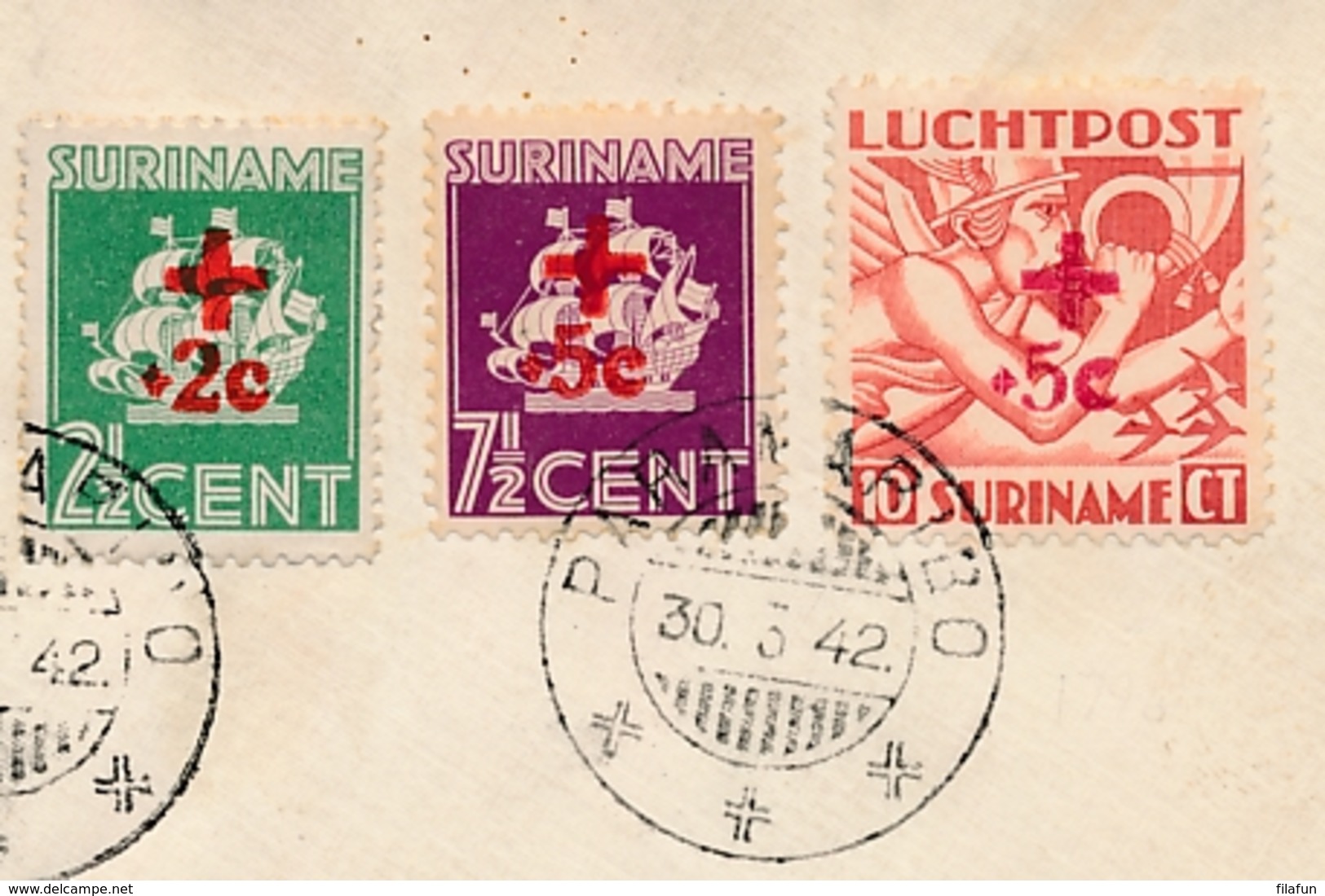 Suriname - 1942 - Rode Kruis / Red Cross Overprint Op Censored R-cover Van Paramaribo Naar Elizabeth / USA - Suriname ... - 1975