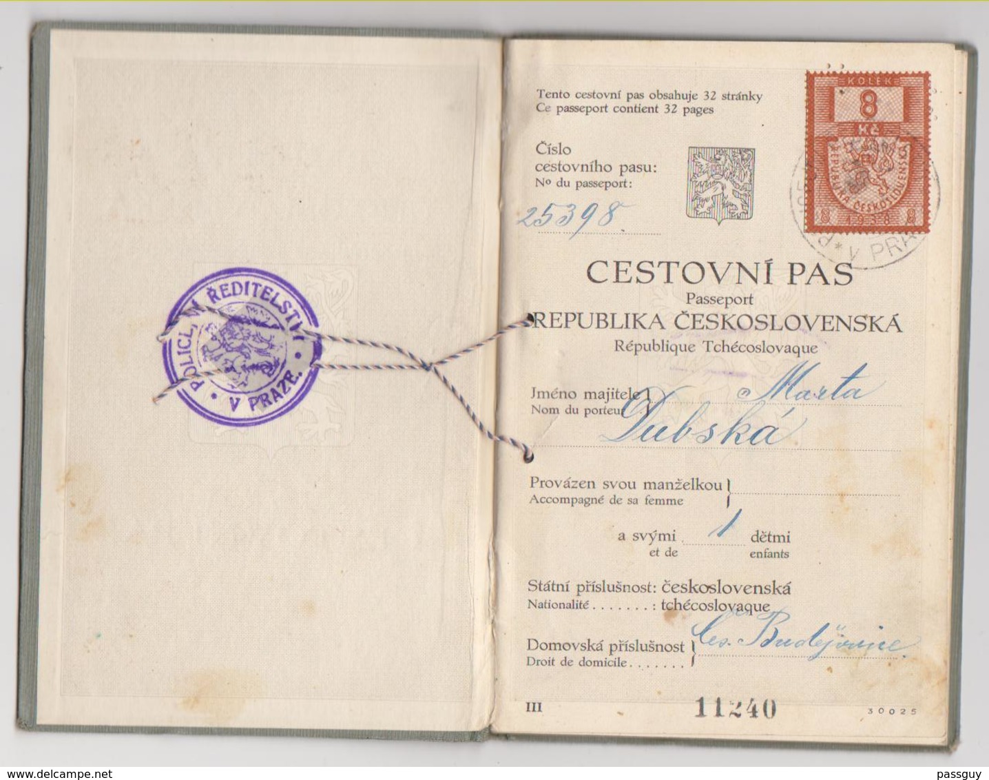 CZECHOSLOVAKIA Passport 1938 Passeport TCHECOSLOVAQUIE – Reisepaß – Revenues/Fiscaux - Documenti Storici