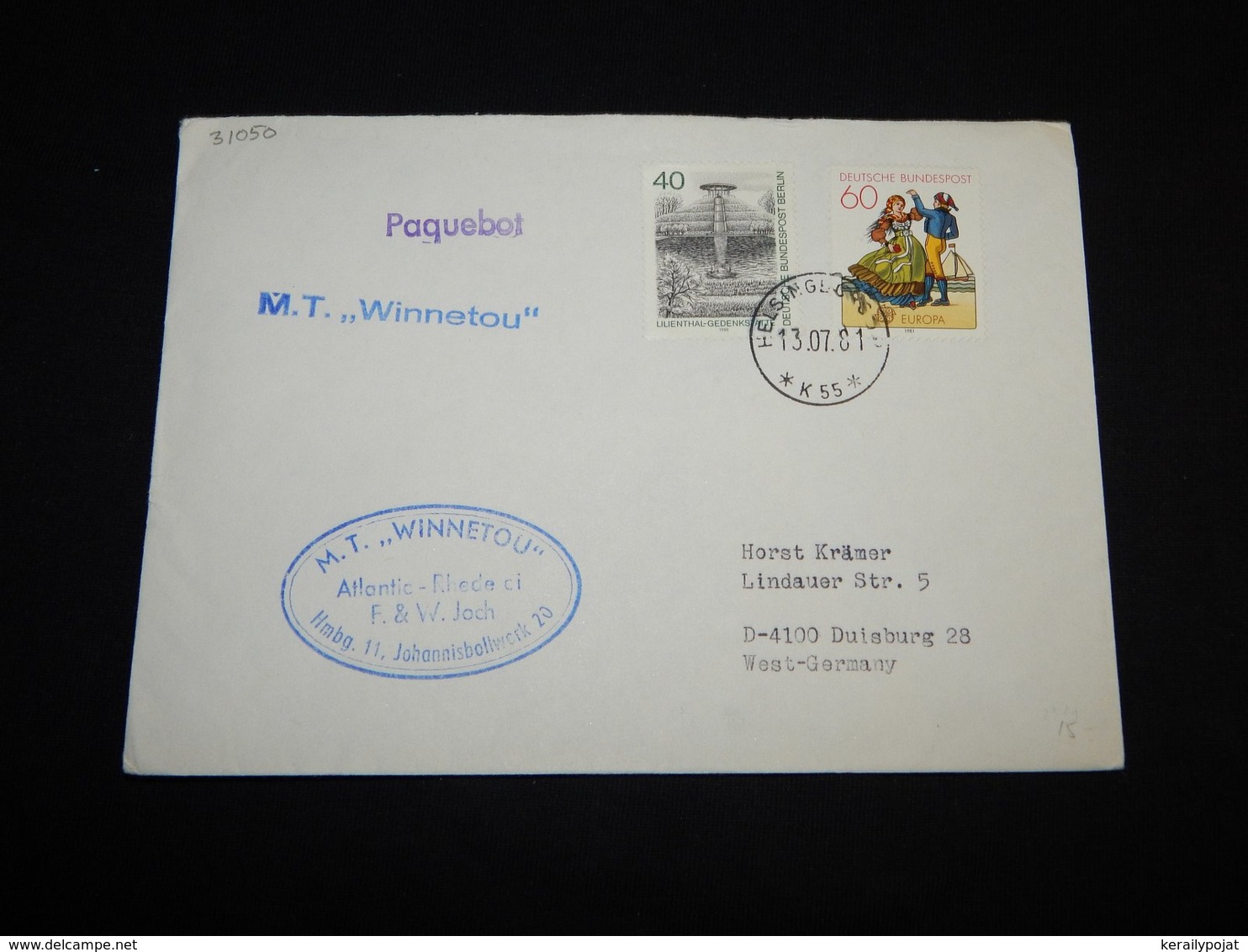 Germany BRD 1982 Helsingborg M.T. Winnetou Paquebot Cover__(L-31050) - Cartas & Documentos