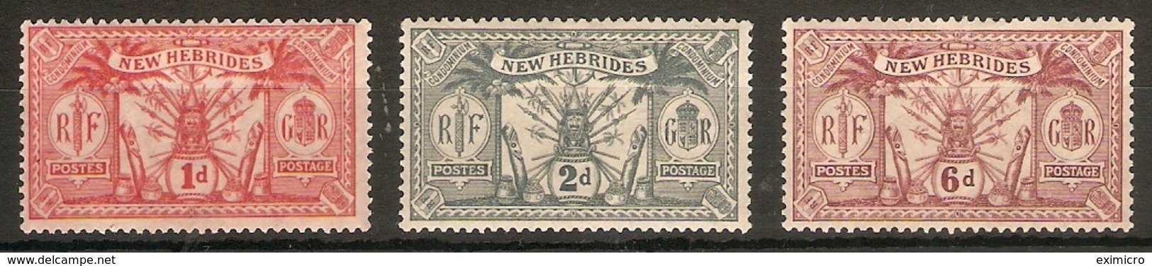 NEW HEBRIDES 1921 WATERMARK MULTIPLE SCRIPT CA SET OF 3  SG 36/39 LIGHTLY MOUNTED MINT Cat £19 - Unused Stamps