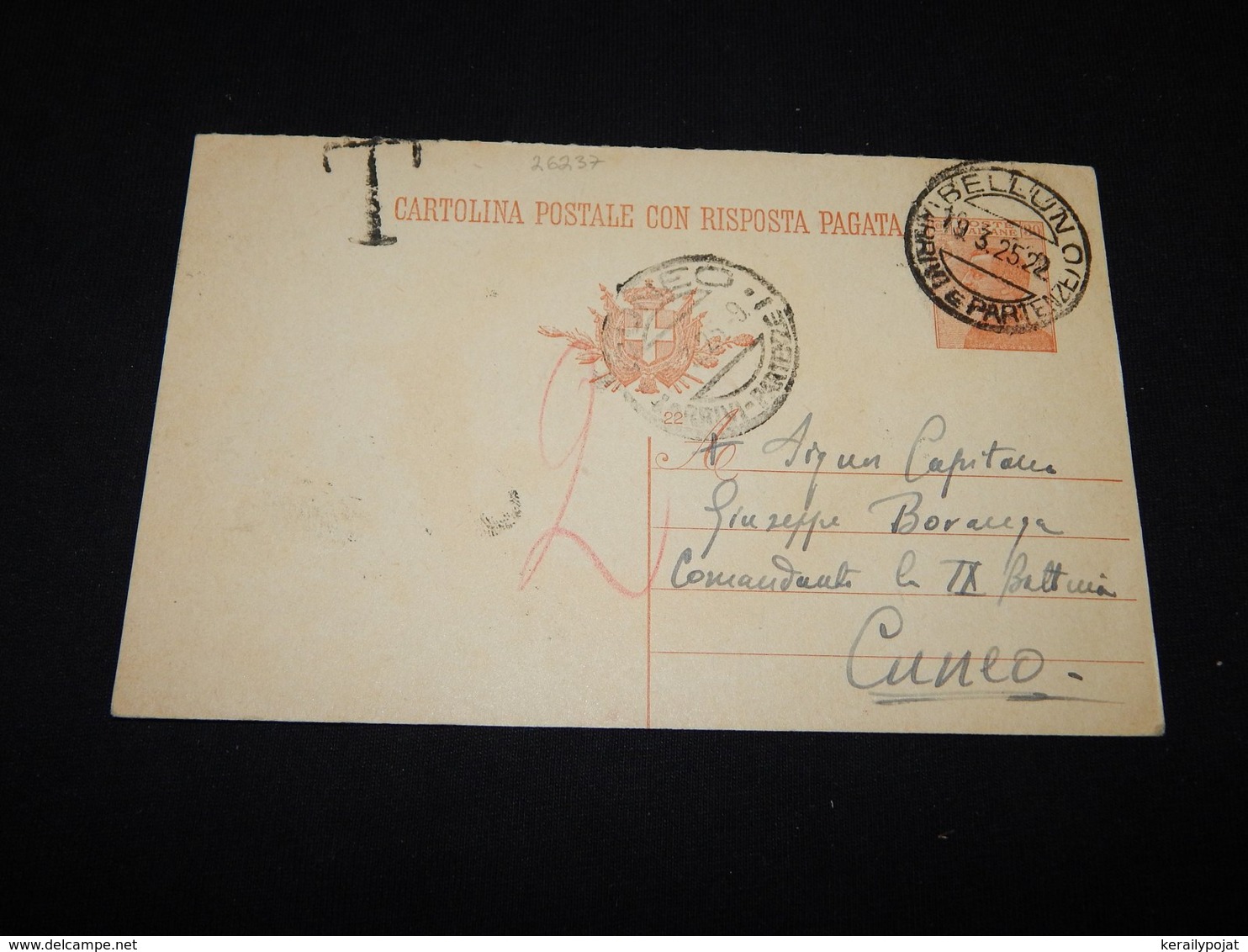 Italy 1925 Belluno Postage Due Station Envelope__(L-26237) - Interi Postali