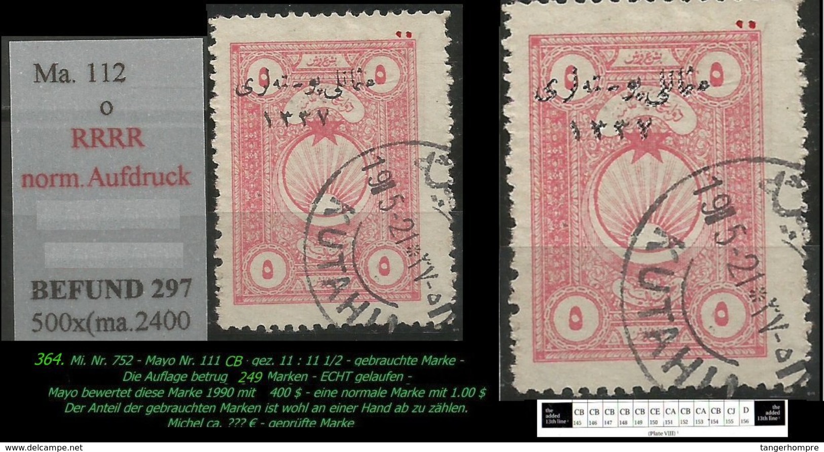 EARLY OTTOMAN SPECIALIZED FOR SPECIALIST, SEE...Mi. Nr. 752 - Mayo 111 CB - Nur 249 Marken -RRR- - 1920-21 Kleinasien