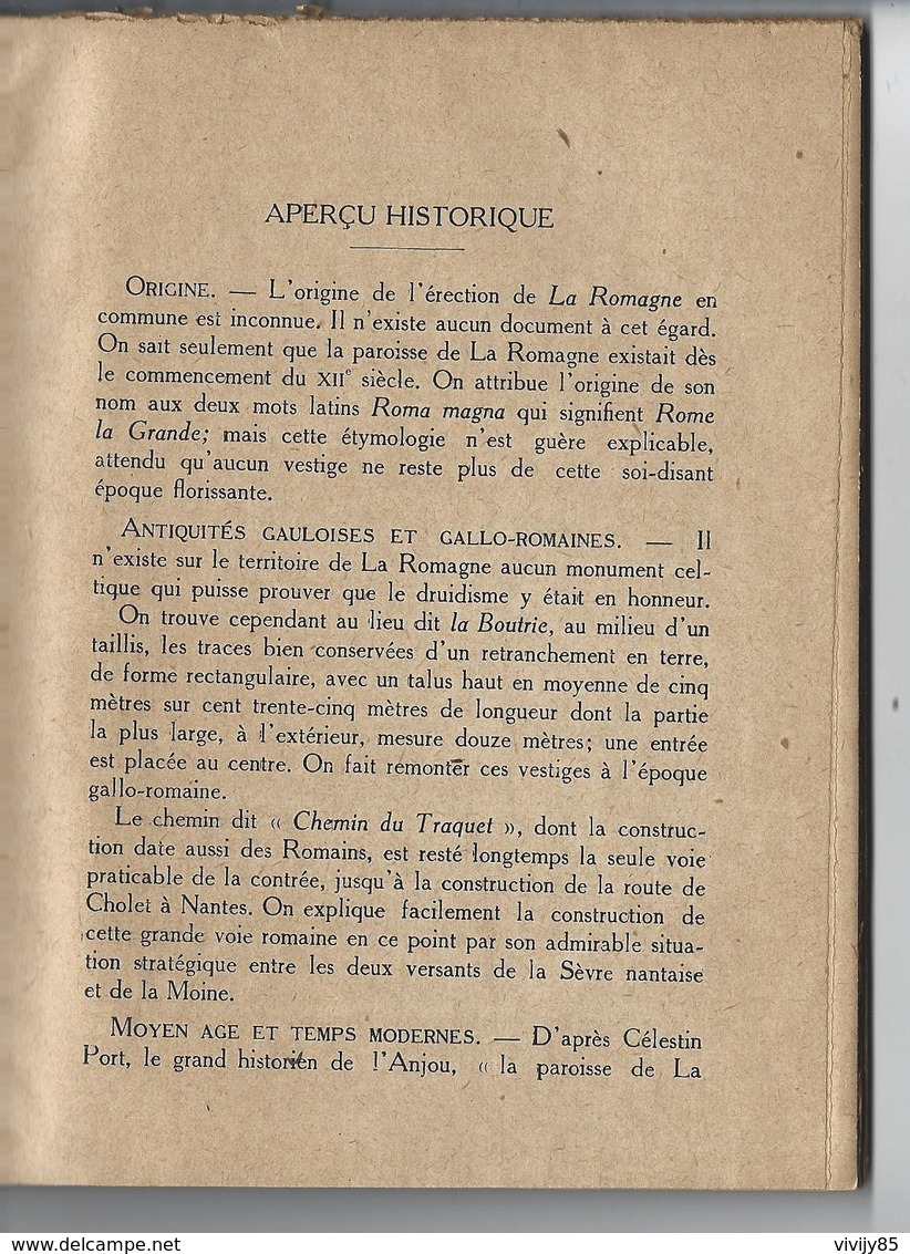 49 - T.Beau Livre Rare De 101 Pages " Commune De LA ROMAGNE , Monographie Par François Simon - 1927 - Pays De Loire