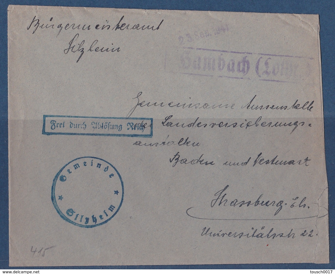 Lettre Occupation Allemande WWII Silzheim Bas-rhin Cahet Provisoire Hambach Moselle - Other & Unclassified