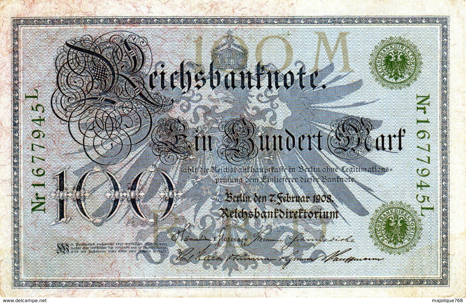 Billet Allemand De 100 Mark Le 7-2-1908 Cachet Gris En T T B - - 100 Mark