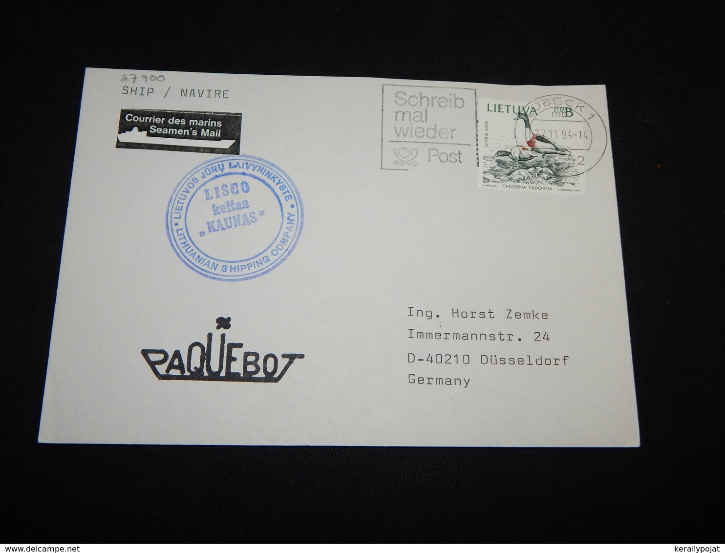 Lithuania 1994 Lubeck Lisco Keltas Kaunas Paquebot Cover__(L-27900) - Lituanie