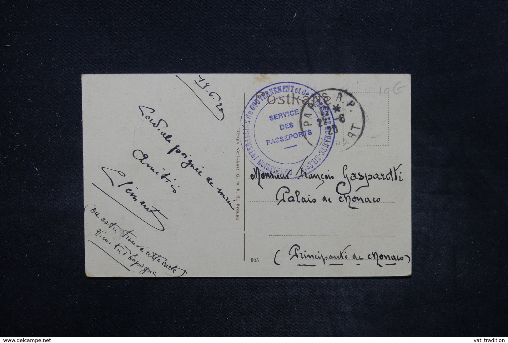 FRANCE - Cachet  " Service Des Passeports - Haute Silésie " Sur Carte Postale En 1920 Pour Le Palais De Monaco - L 26708 - 1877-1920: Periodo Semi Moderno