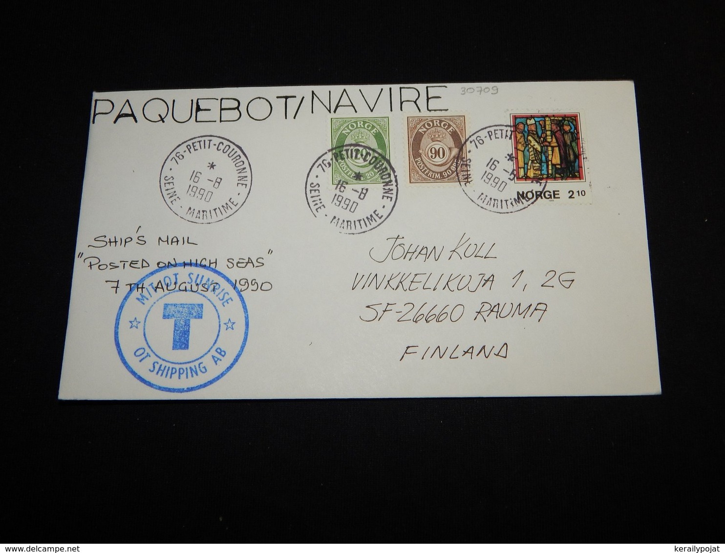 Norway 1990 Petit Couronne M/T Sunrise Paquebot Cover__(L-30709) - Briefe U. Dokumente