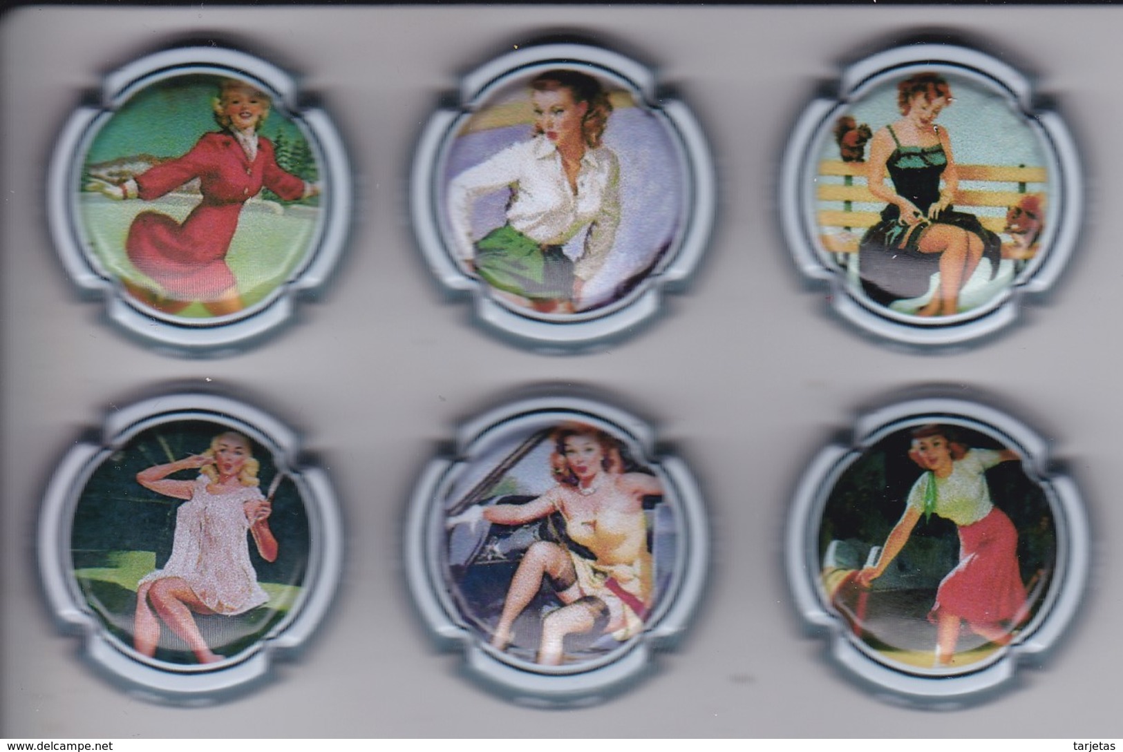 SERIE COMPLETA DE 6 PLACAS DE CAVA DE PIN-UP (CAPSULE) MUJER-WOMAN - Placas De Cava