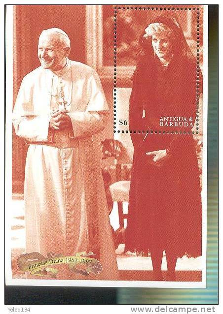 ANTIGUA  & BARBUDA 2122  MINT NEVER HINGED SOUVENIR SHEET OF PRINCES DIANA  ;  POPE JOHN PAUL II - Royalties, Royals