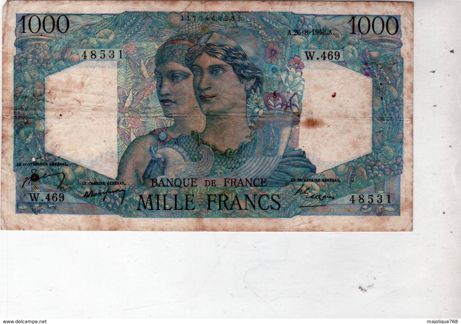 Billet De 1000 Francs Minerve Et Hercule - Le 26-8-1948 En T T B - - 1 000 F 1945-1950 ''Minerve Et Hercule''