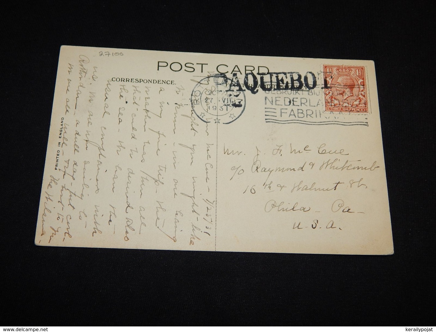UK 1931 Rotterdam Paquebot Card To USA__(L-27100) - Briefe U. Dokumente