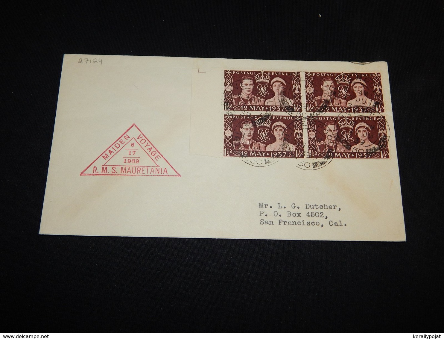 UK 1939 Liverpool R.M.S. Mauretania Cover__(L-27124) - Cartas & Documentos