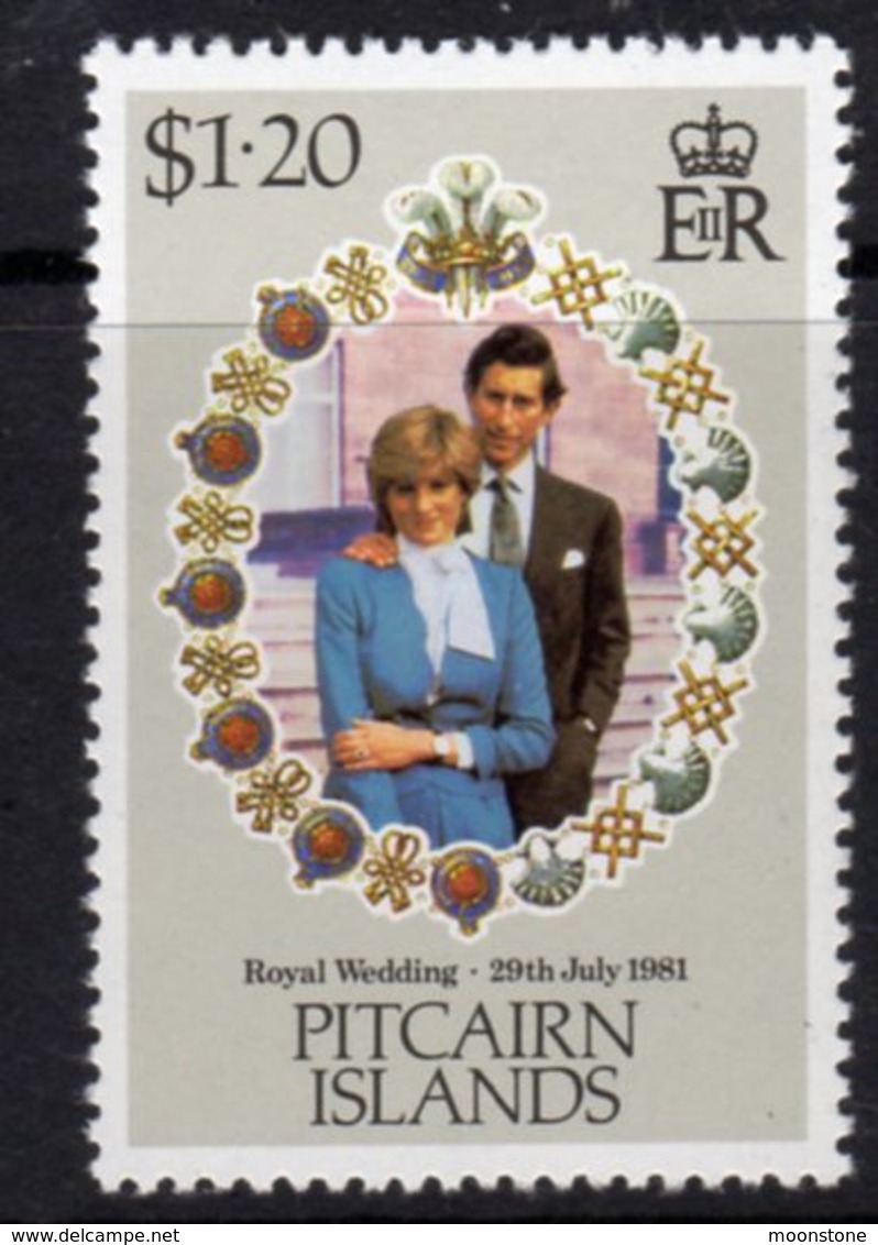 Pitcairn QEII 1981 Royal Wedding $1.20 Value, Wmk. Inverted, MNH, SG 221w - Pitcairninsel