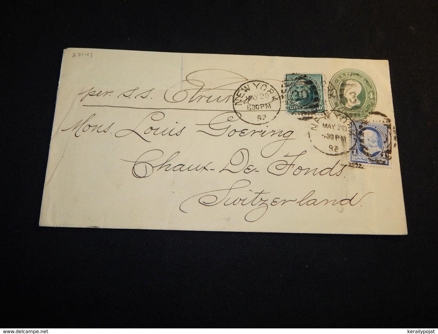 USA 1892 New York Ship Mail Station Envelope To Switzerland__(L-27141) - ...-1900