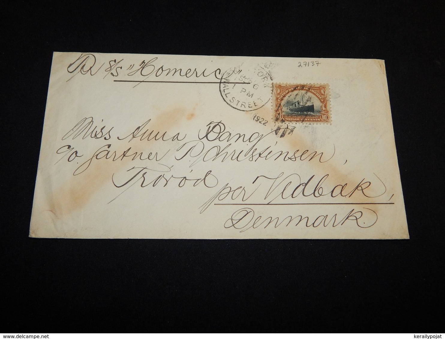 USA 1922 New York S/S Homeric Ship Mail Cover To Denmark__(L-27137) - Briefe U. Dokumente