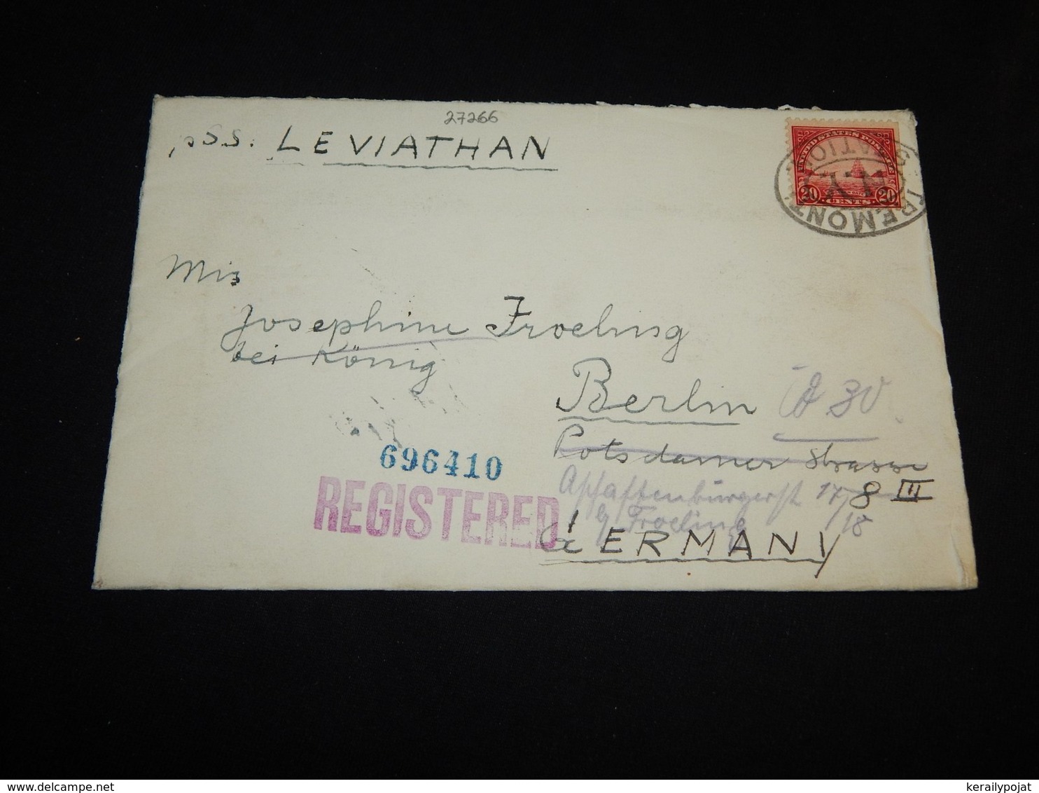 USA 1926 Tremont S.S. Leviathan Registered Ship Mail Cover__(L-27266) - Covers & Documents