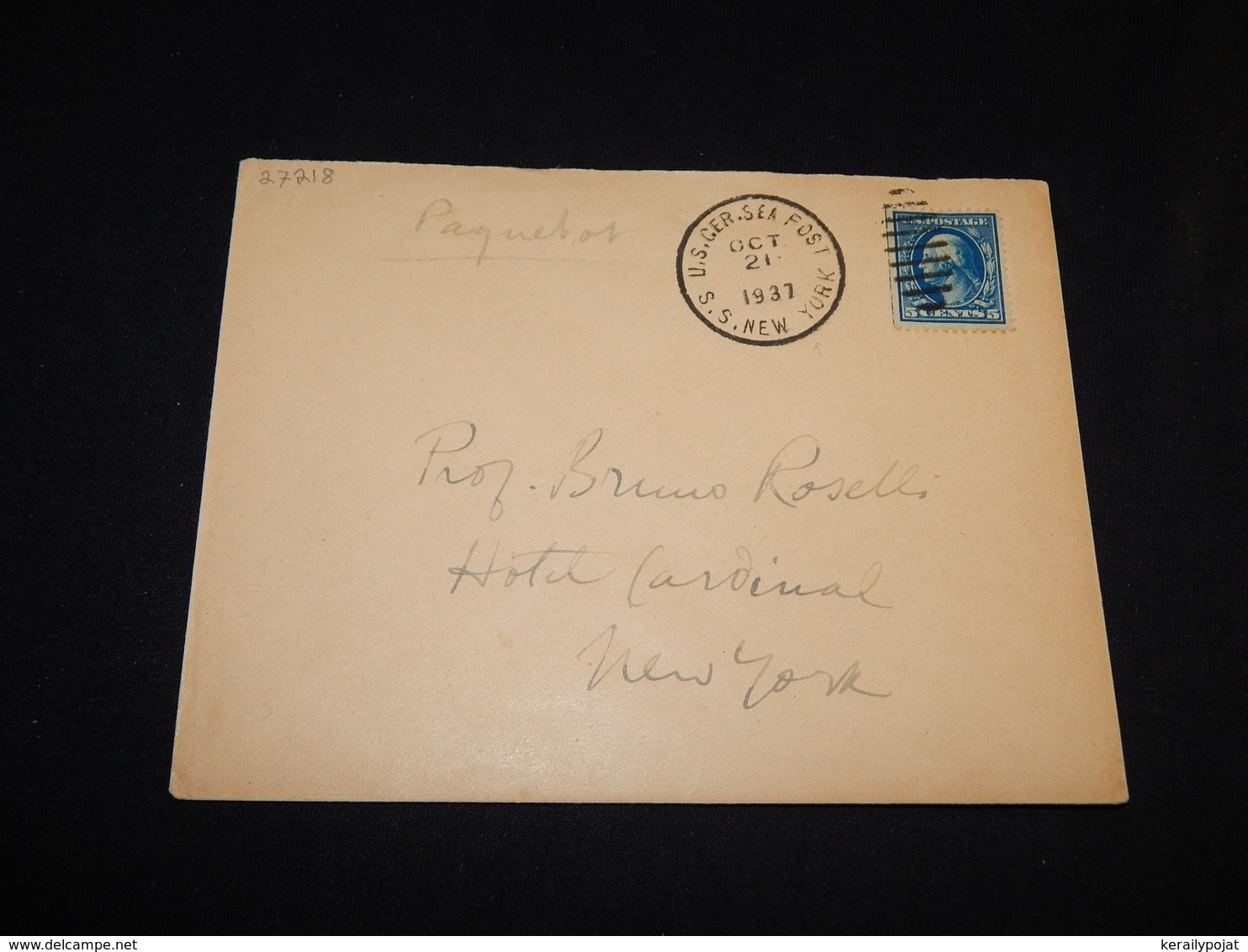 USA 1937 Sea Post S.S. New York Paquebot Cover__(L-27218) - Briefe U. Dokumente