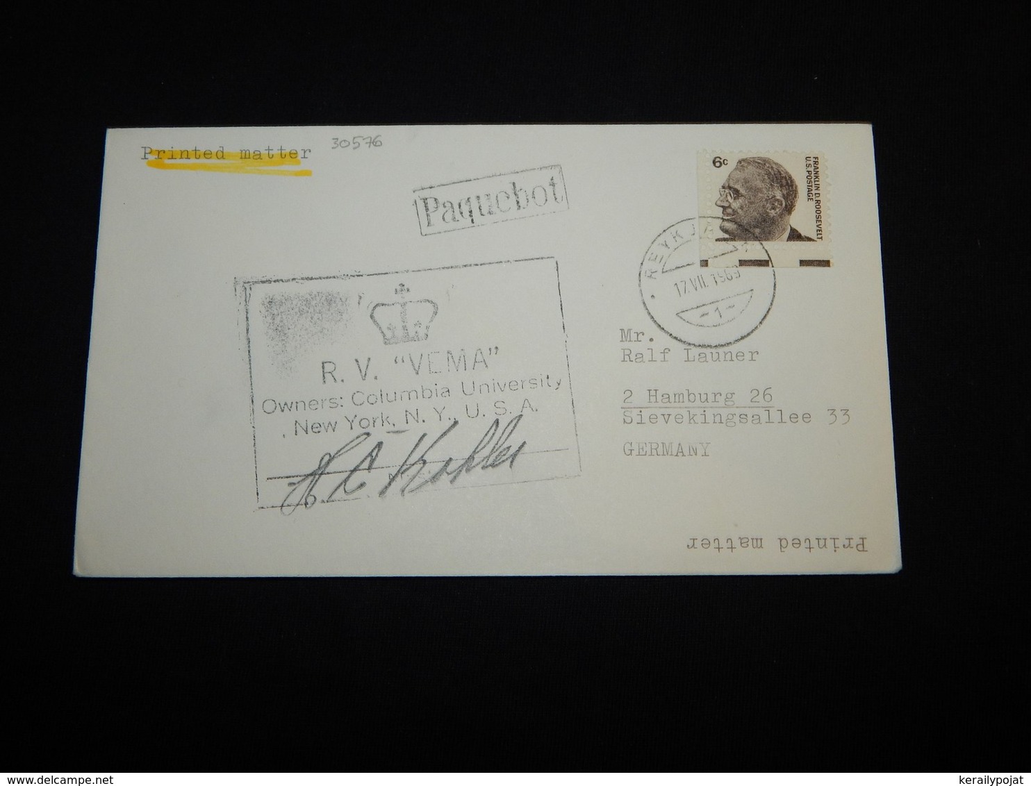 USA 1969 Reykjavik R.V. Vema Paquebot Cover__(L-30576) - Lettres & Documents