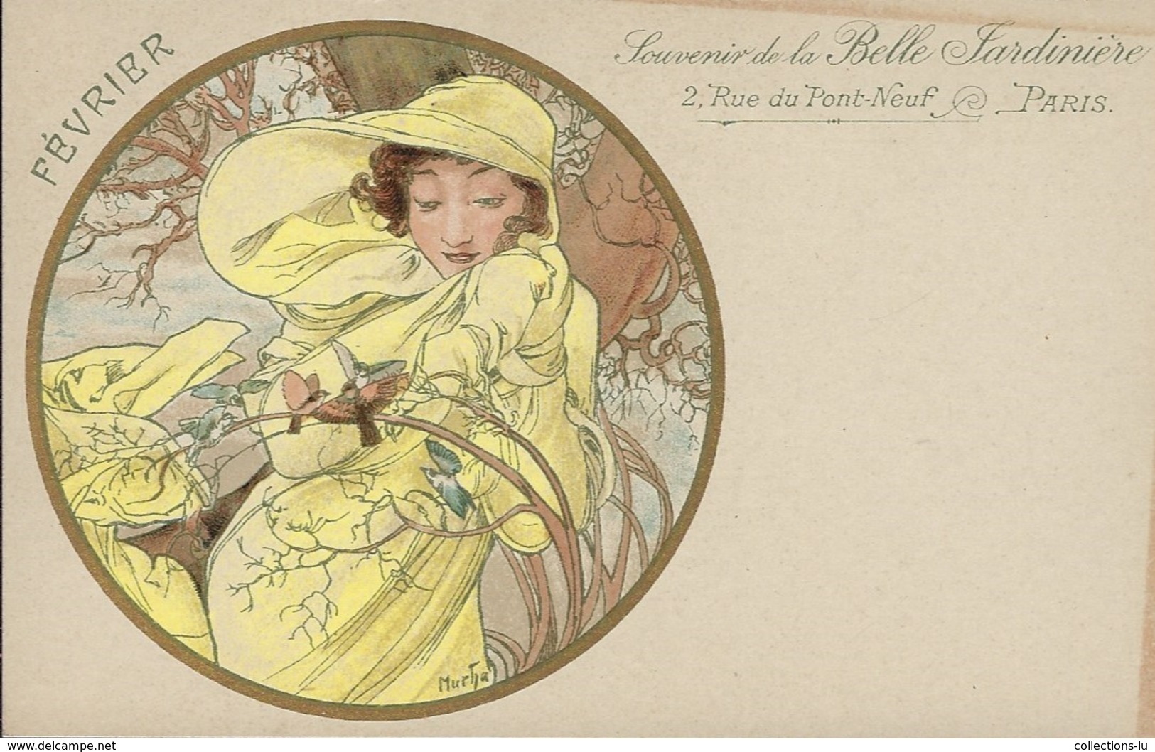 Art-Nouveau / Jugendstyl  - Signé  ALPHONSE MUCHA . Souvenir De La Belle Jardinière - 2 Rue Pont-Neuf -PARIS ( Février - Mucha, Alphonse