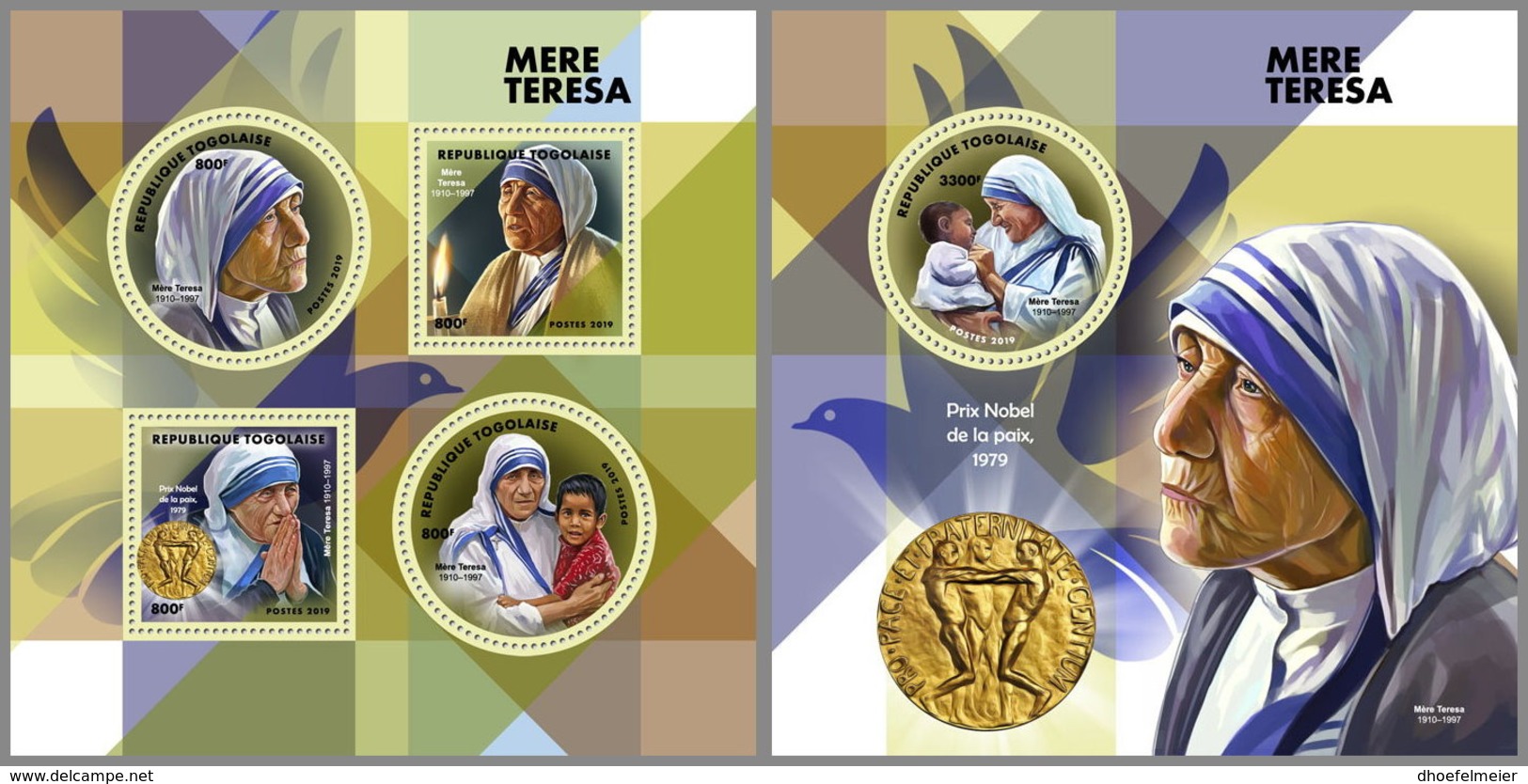 TOGO 2019 MNH Mother Teresa Mutter Teresa Mere Teresa M/S+S/S - OFFICIAL ISSUE - DH1912 - Mère Teresa